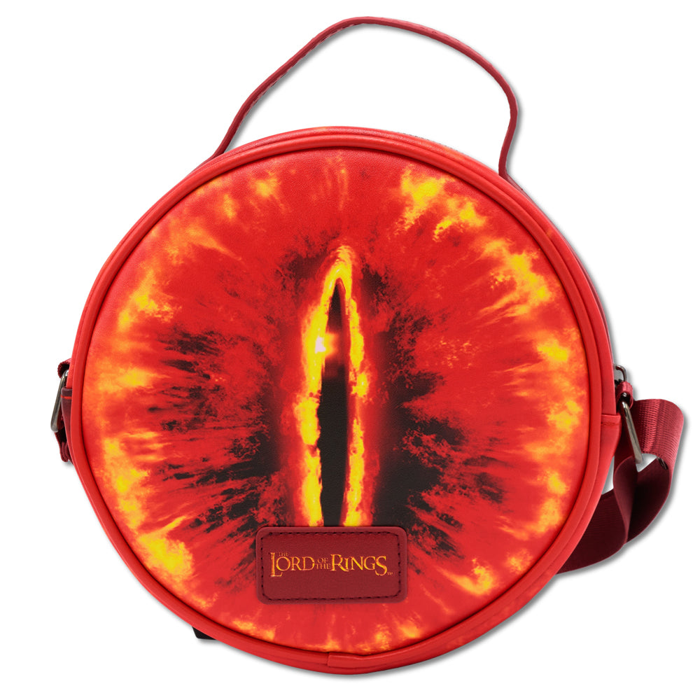 The Lord of the Rings Vegan Leather Round Crossbody Bag with Adjustable Straps, Lord of the Rings Eye of Sauron Red Yellows Crossbody Bags The Lord of the Rings