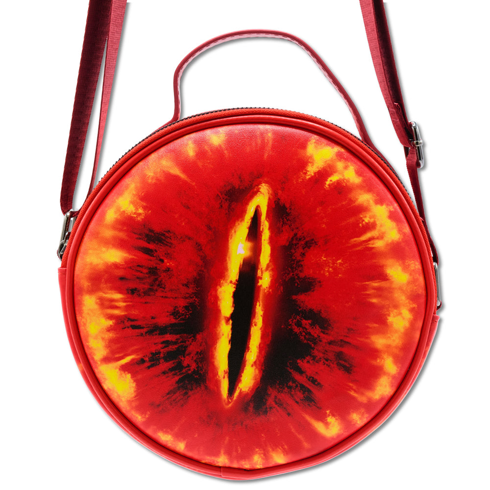 The Lord of the Rings Vegan Leather Round Crossbody Bag with Adjustable Straps, Lord of the Rings Eye of Sauron Red Yellows Crossbody Bags The Lord of the Rings