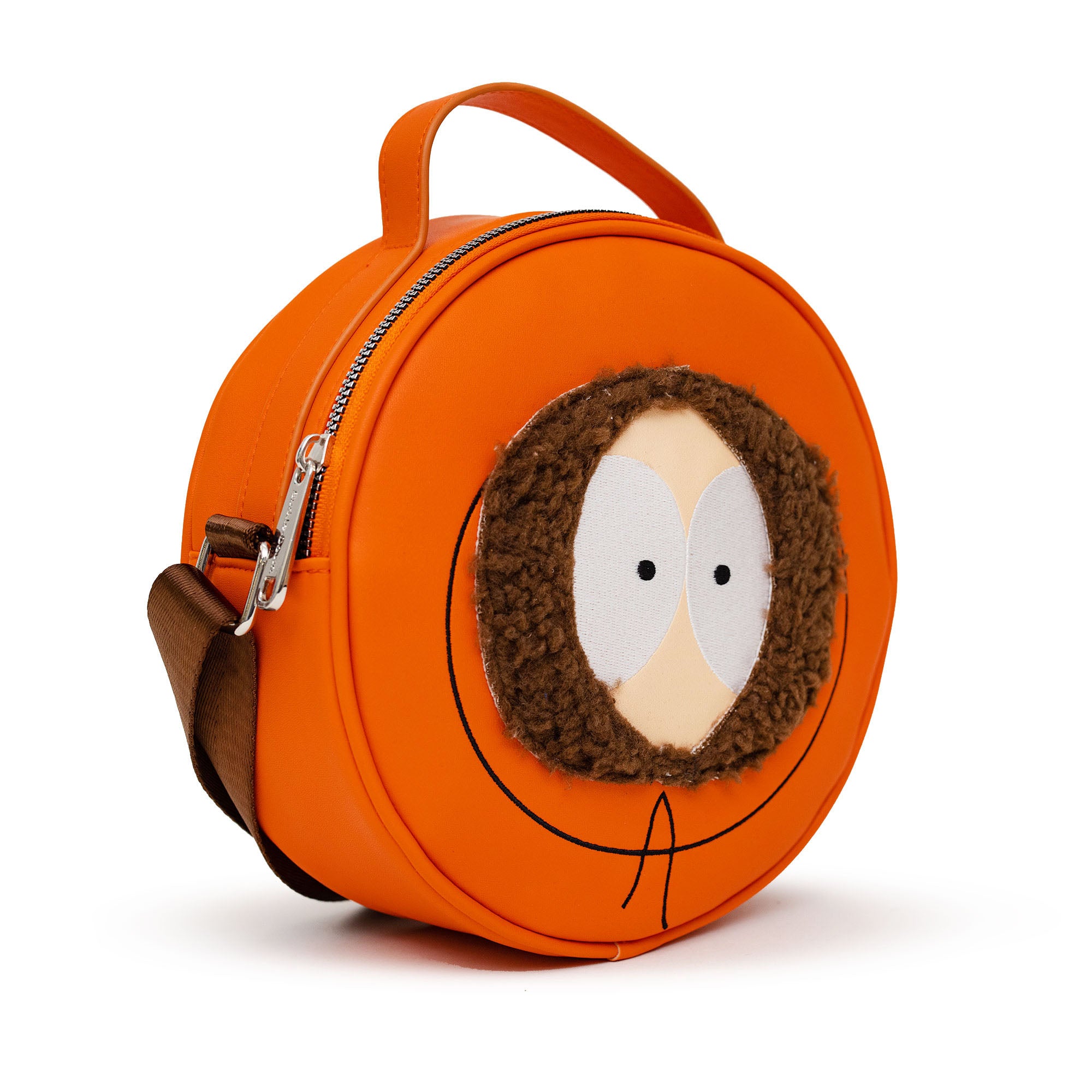 Comedy Central Bag, Cross Body, Round, South Park Kenny Face Close Up with Fur and Embroidery, Orange, Vegan Leather Crossbody Bags Comedy Central   