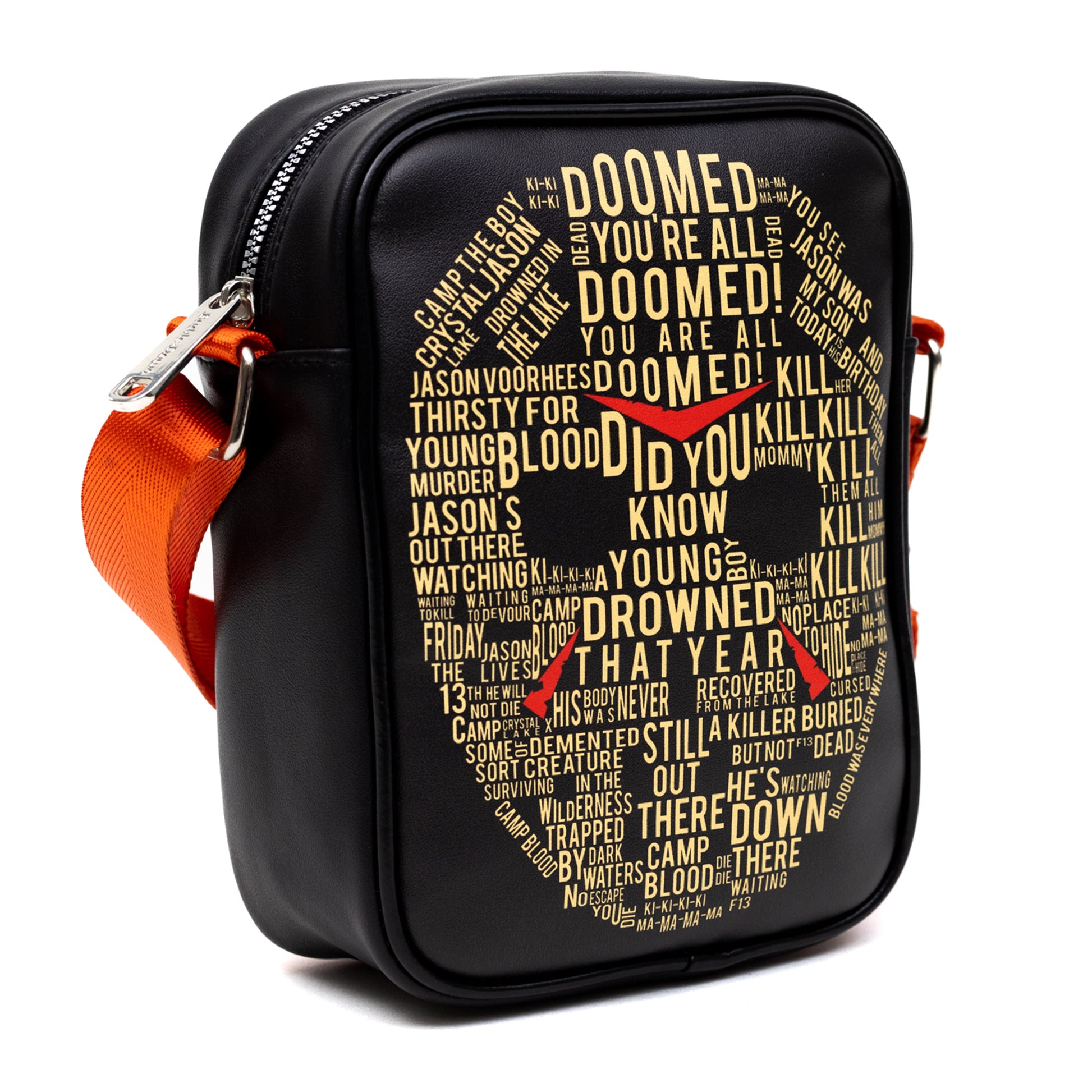 Horror Movies Vegan Leather Cross Body Backpack for Men and Women with Adjustable Strap, Friday the 13th Jason Hockey Mask Quotes Typography Black Crossbody Bags Friday the 13th