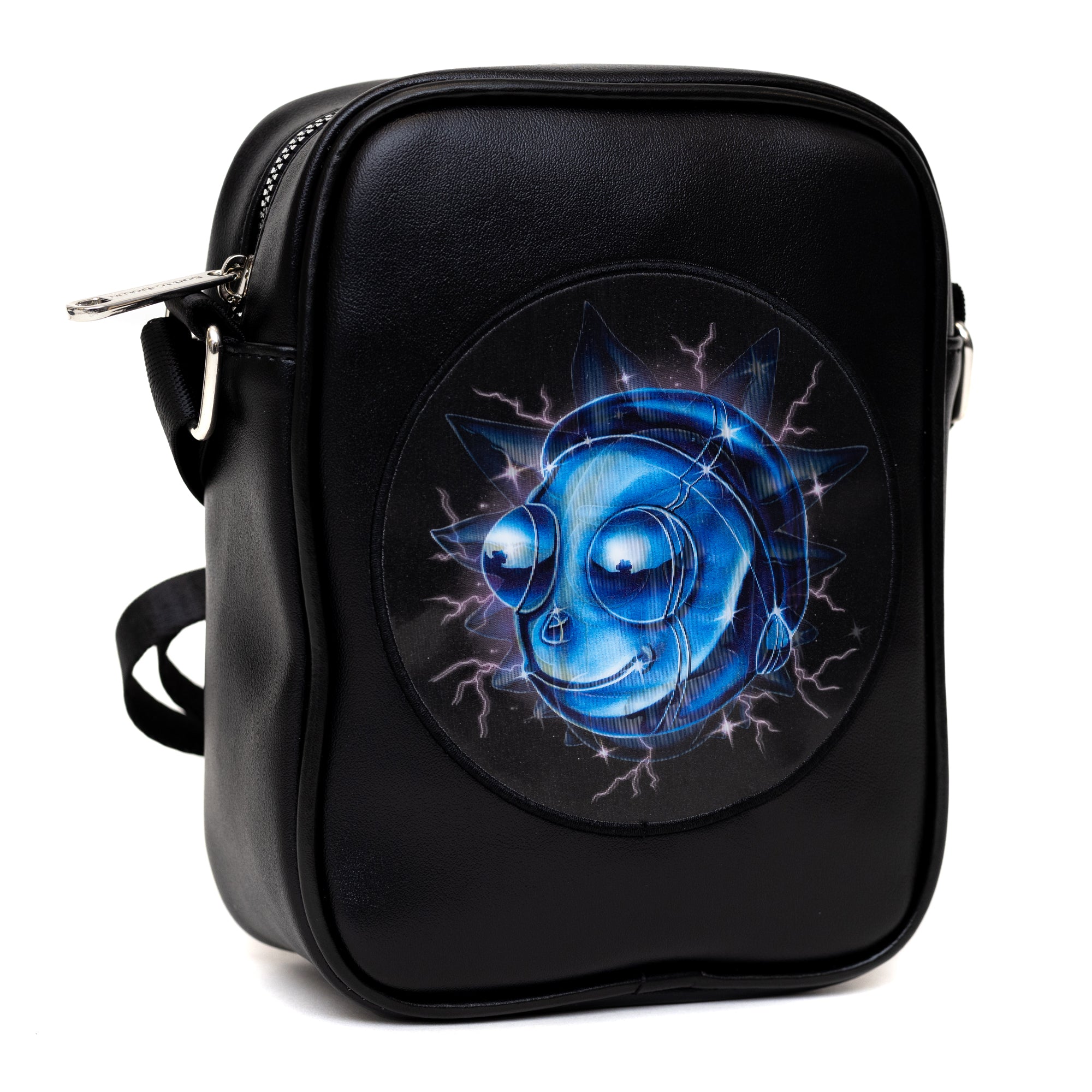 Rick and Morty Bag, Cross Body, Rick and Morty Lenticular Face Expression Applique, Vegan Leather Crossbody Bags Rick and Morty   
