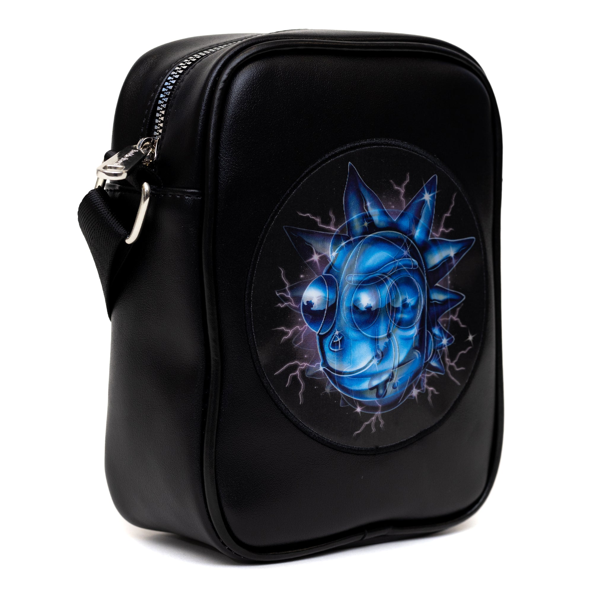 Rick and Morty Bag, Cross Body, Rick and Morty Lenticular Face Expression Applique, Vegan Leather Crossbody Bags Rick and Morty   
