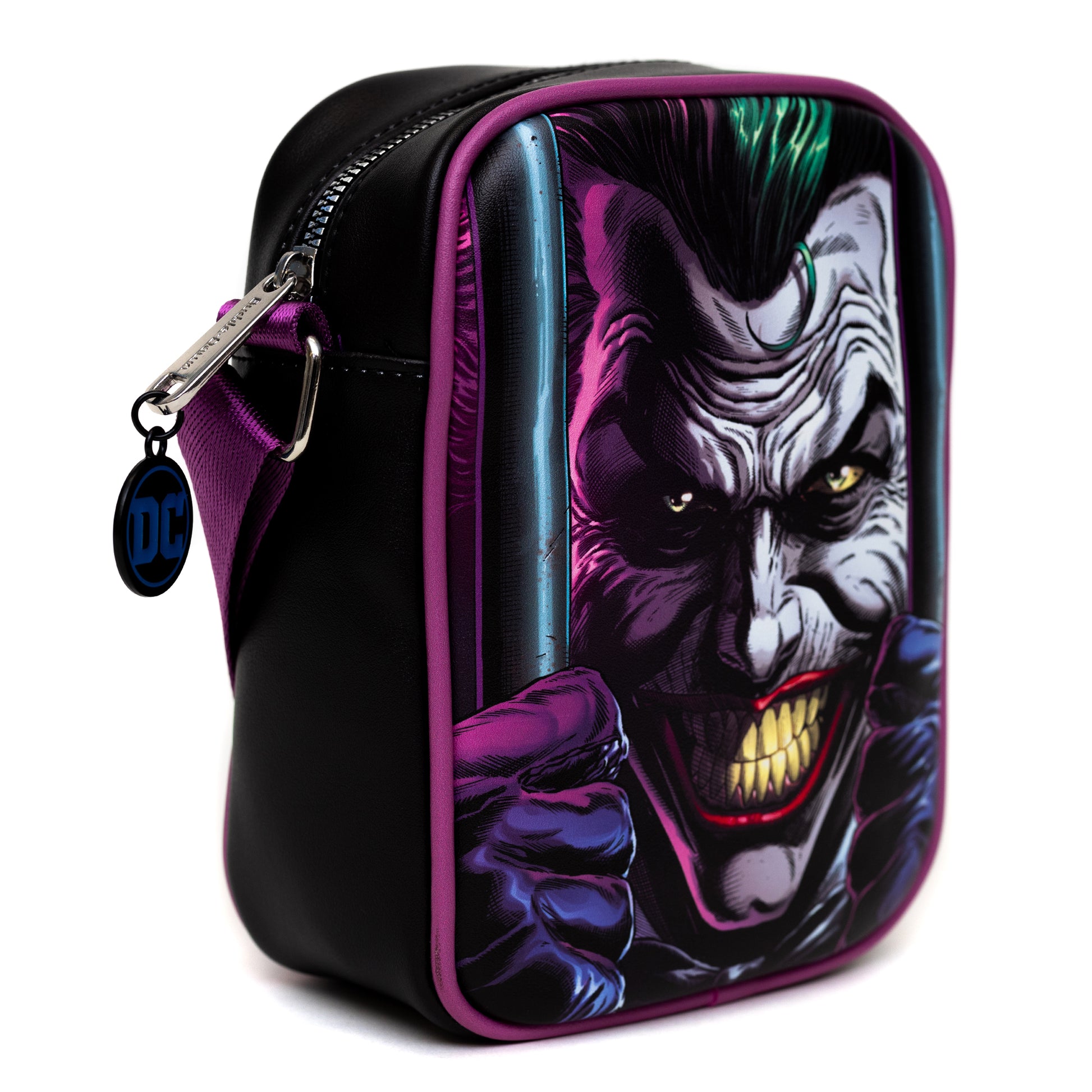 DC Comics Bag, Cross Body, DC Comics Joker Jail Break and Batman Comic Book Poses Black, Vegan Leather Crossbody Bags DC Comics   