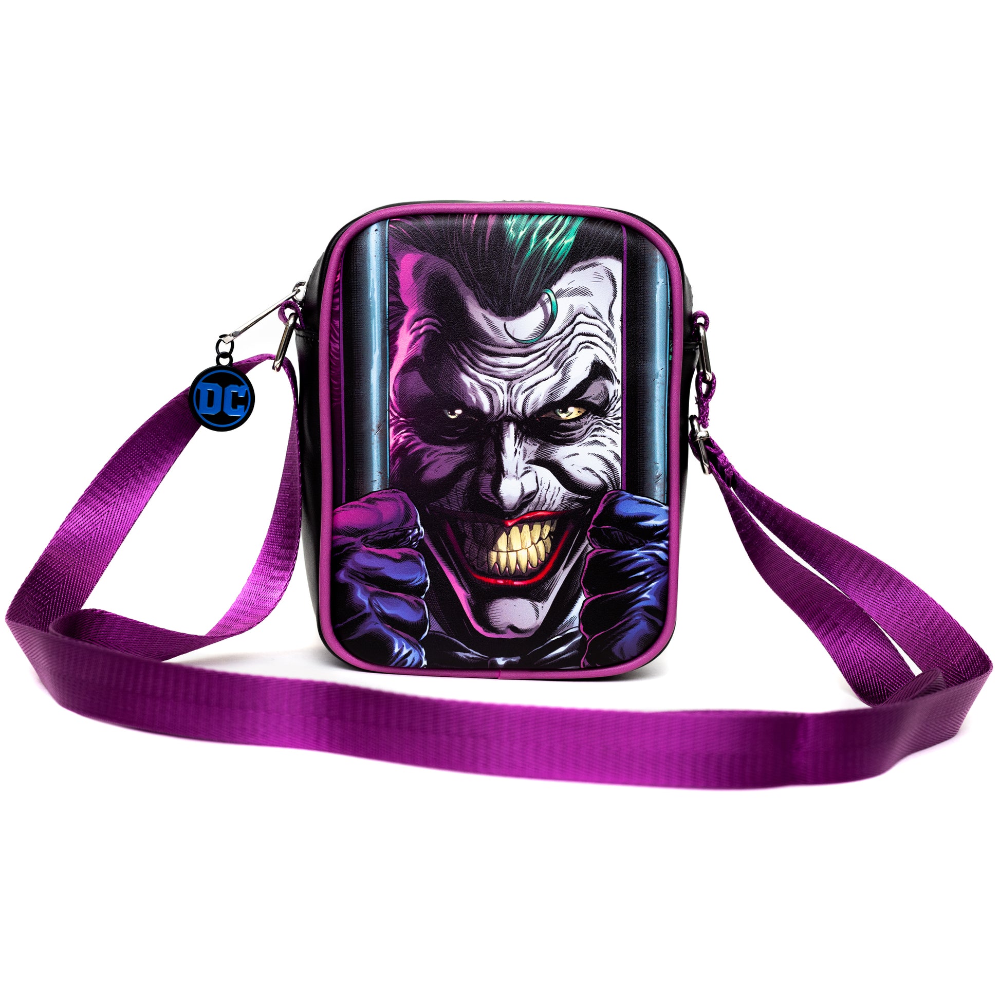 DC Comics Bag, Cross Body, DC Comics Joker Jail Break and Batman Comic Book Poses Black, Vegan Leather Crossbody Bags DC Comics   