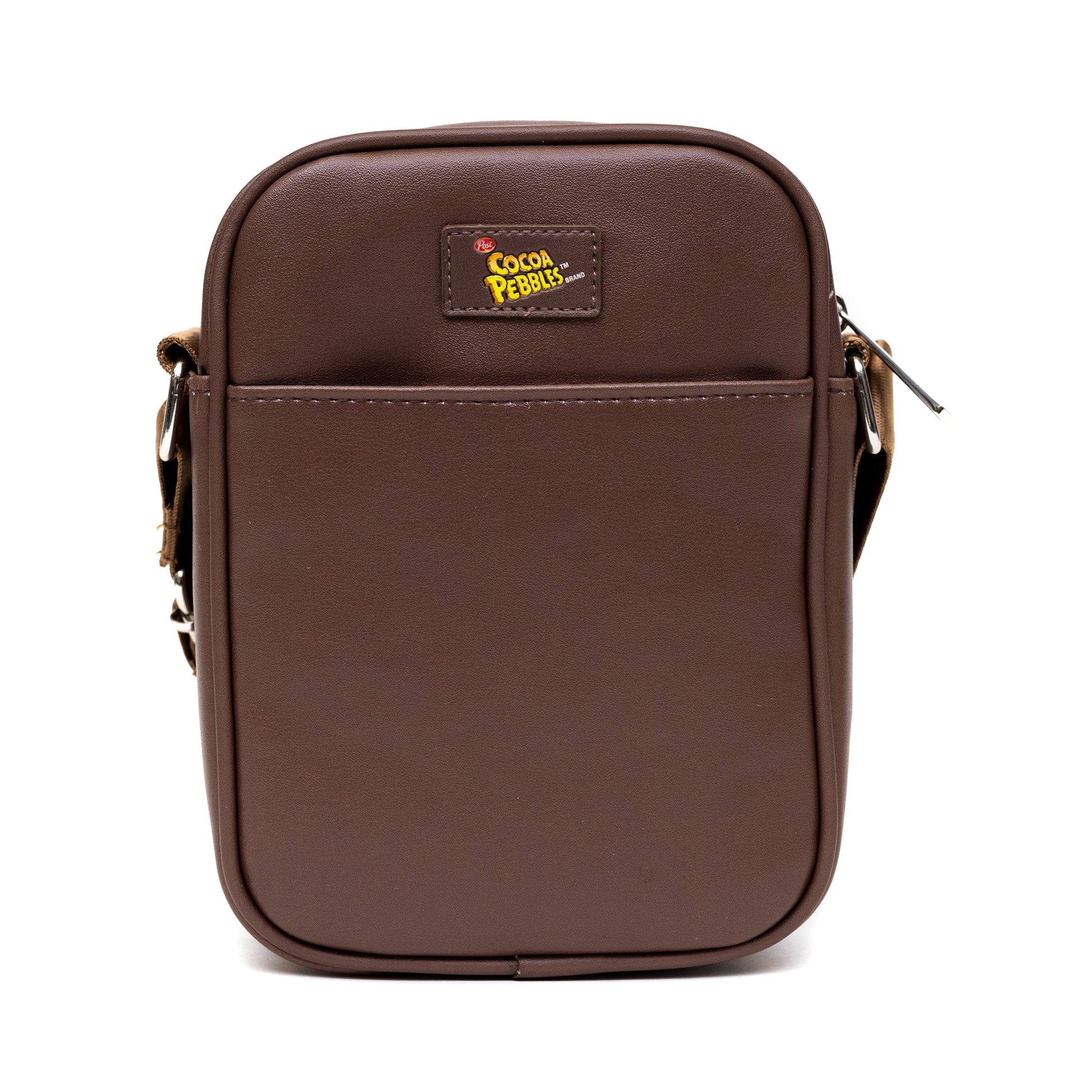 The Flintstones Bag, Cross Body, Cocoa Pebbles Fred and Barney Cereal Box Replica, Brown, Vegan Leather Crossbody Bags Hanna Barbera and Post Pebbles Cereal