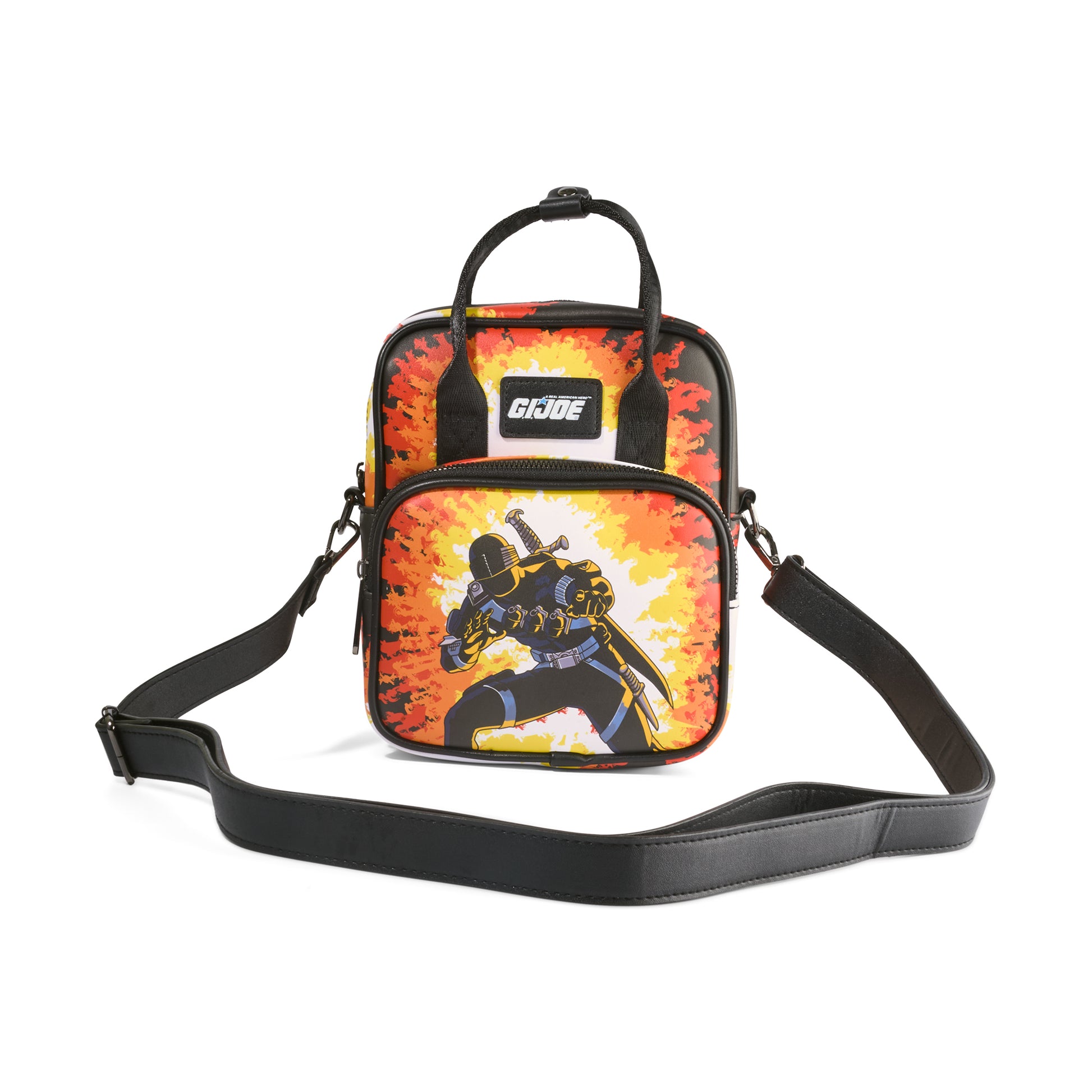 Hasbro Bag, Crossbody, GI Joe Snake Eye and Timber Wolf Dog Explosion Poses, Vegan Leather Crossbody Bags GI Joe