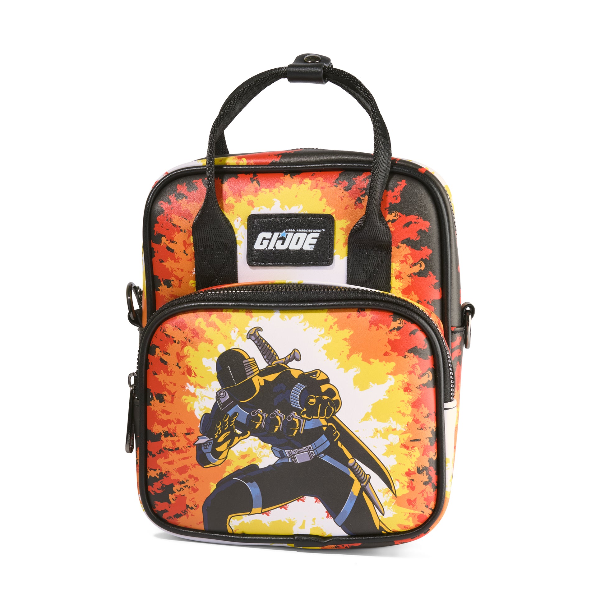 Hasbro Bag, Crossbody, GI Joe Snake Eye and Timber Wolf Dog Explosion Poses, Vegan Leather Crossbody Bags GI Joe