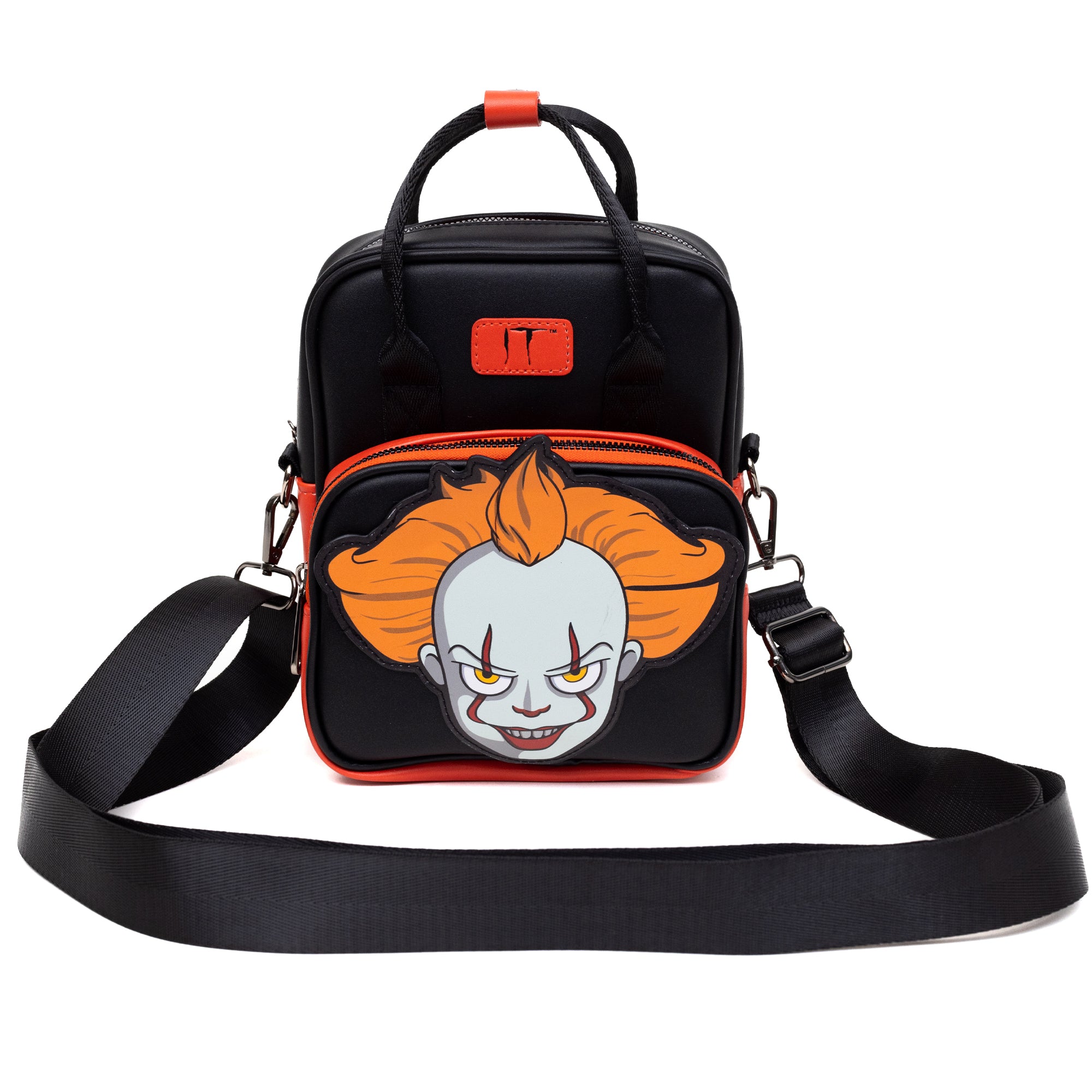 Horror Movies Vegan Leather Cross Body Backpack for Men and Women with Adjustable Strap, It Pennywise Smiling Face Applique Crossbody Bags IT