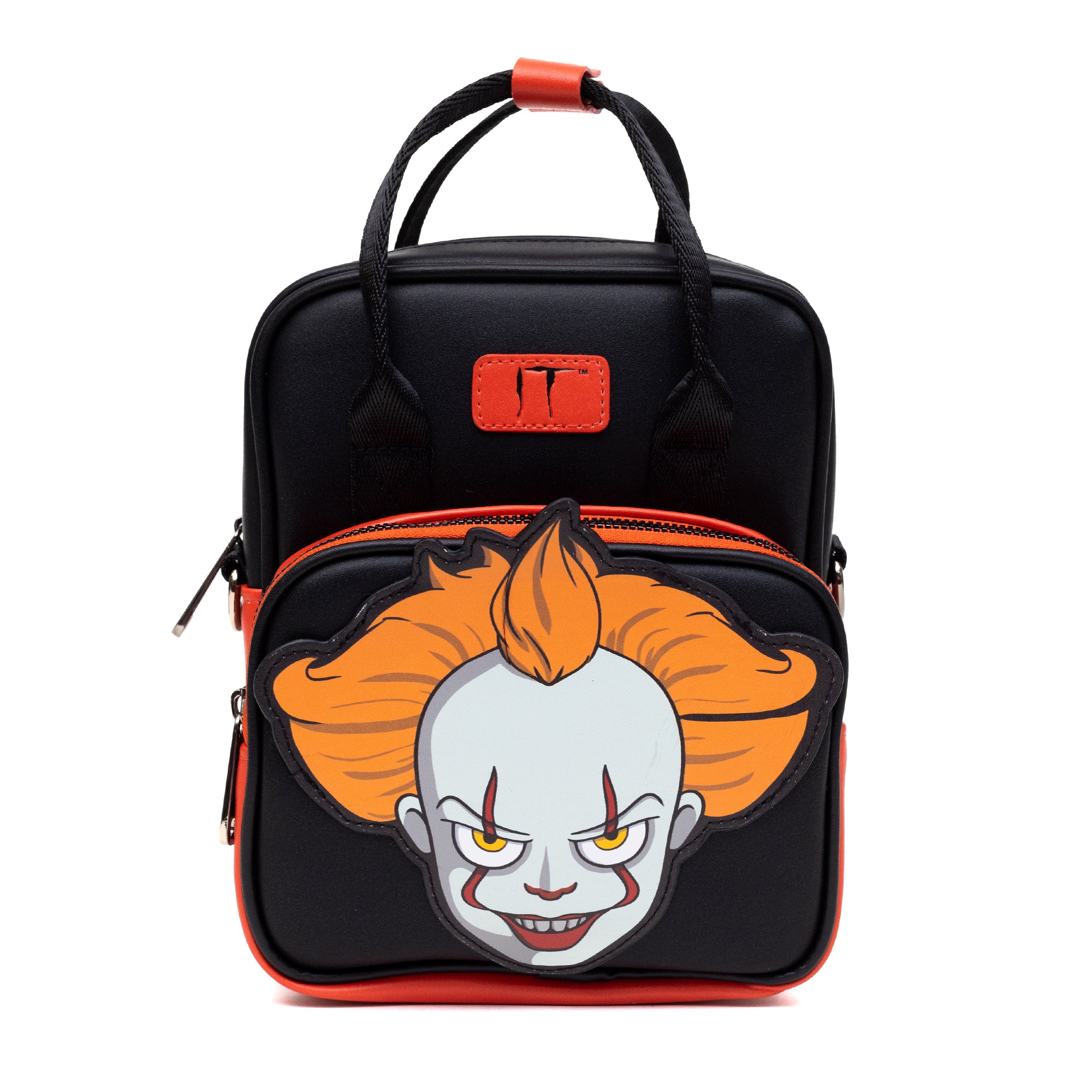 Horror Movies Vegan Leather Cross Body Backpack for Men and Women with Adjustable Strap, It Pennywise Smiling Face Applique Crossbody Bags IT