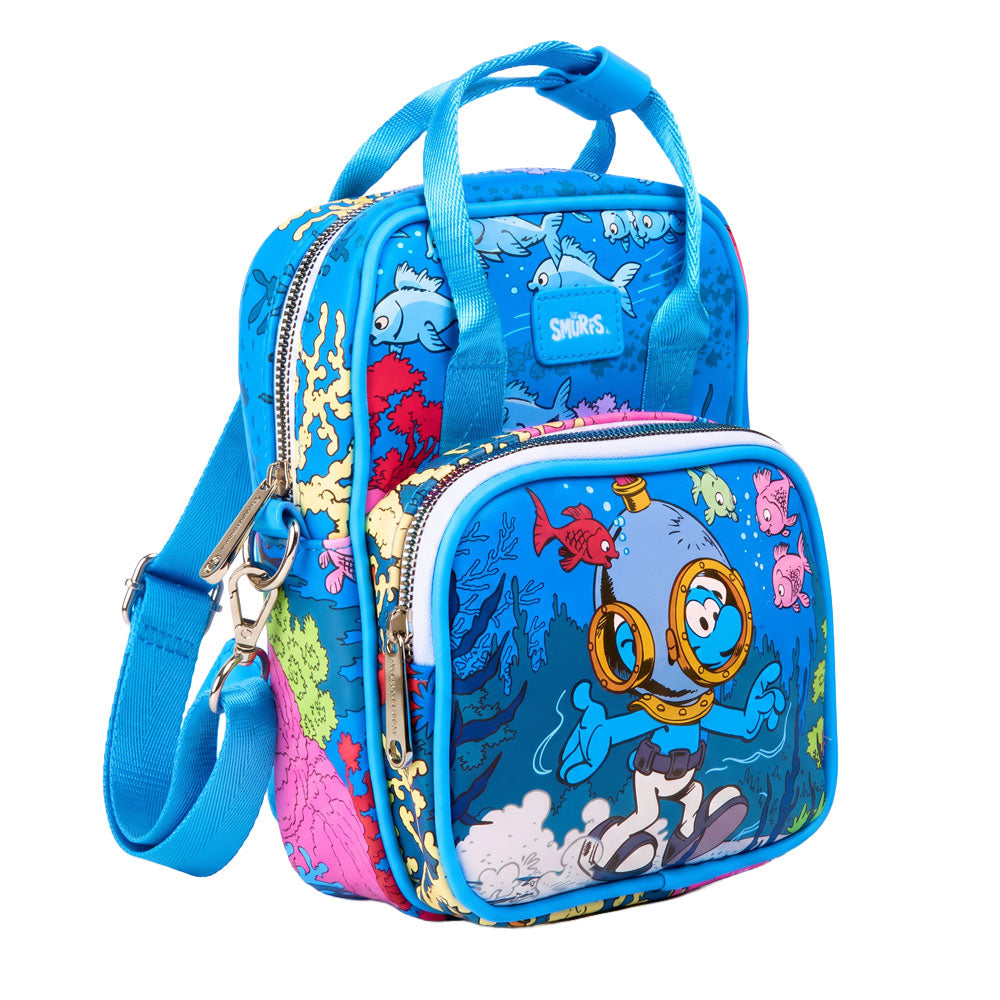The Smurfs Bag, Crossbody, Diver Smurf Under Water Scene, Blue, Vegan Leather