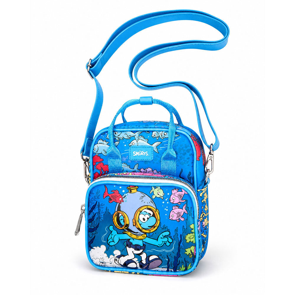 The Smurfs Bag, Crossbody, Diver Smurf Under Water Scene, Blue, Vegan Leather