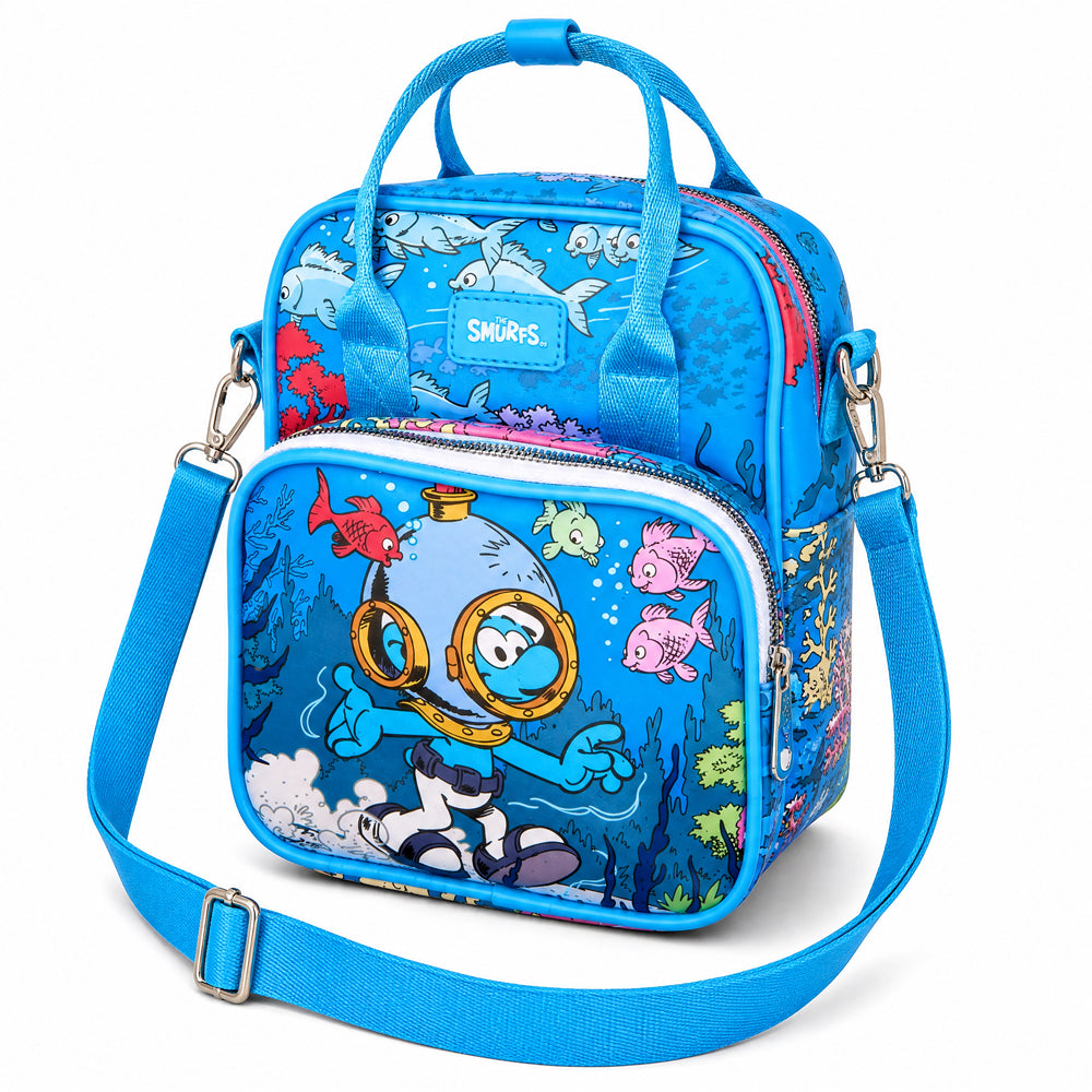 The Smurfs Bag, Crossbody, Diver Smurf Under Water Scene, Blue, Vegan Leather