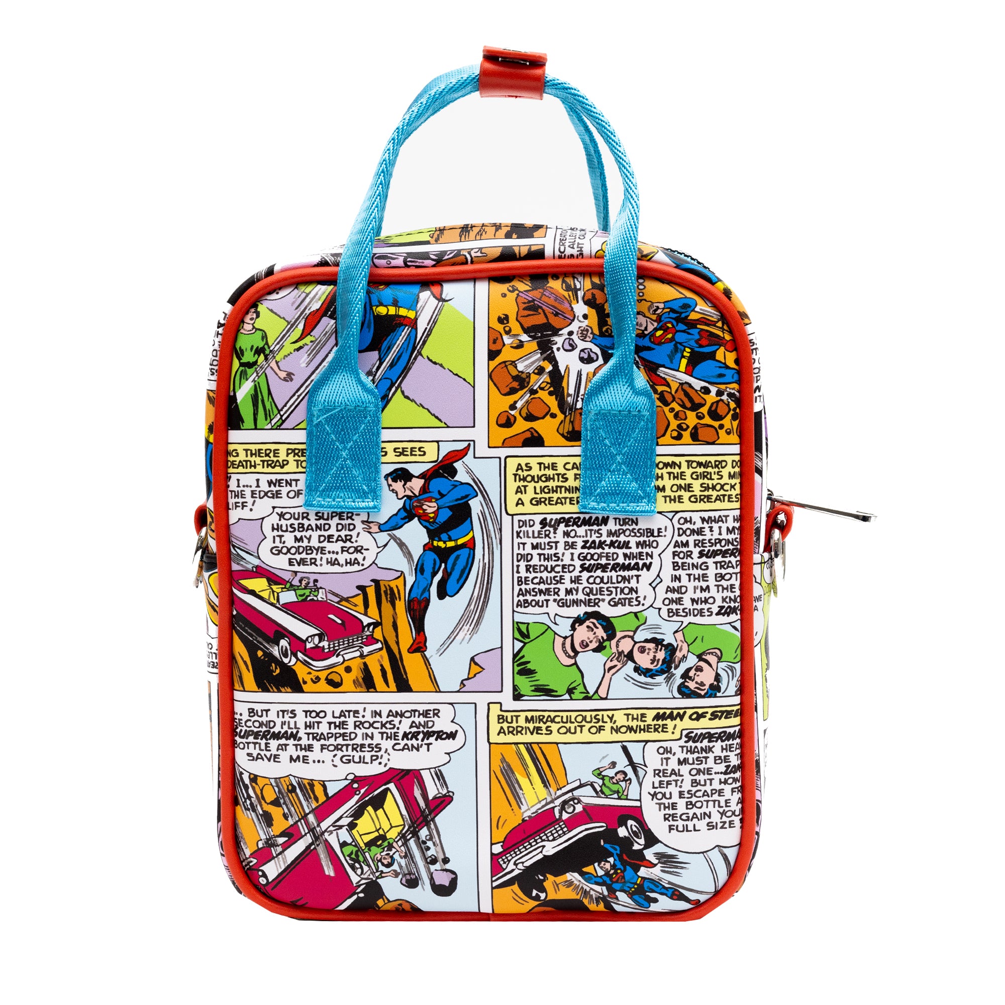 DC Comics Bag, Crossbody, Superman Return to Action Comics Cover Pose and Scenes, Vegan Leather Crossbody Bags DC Comics