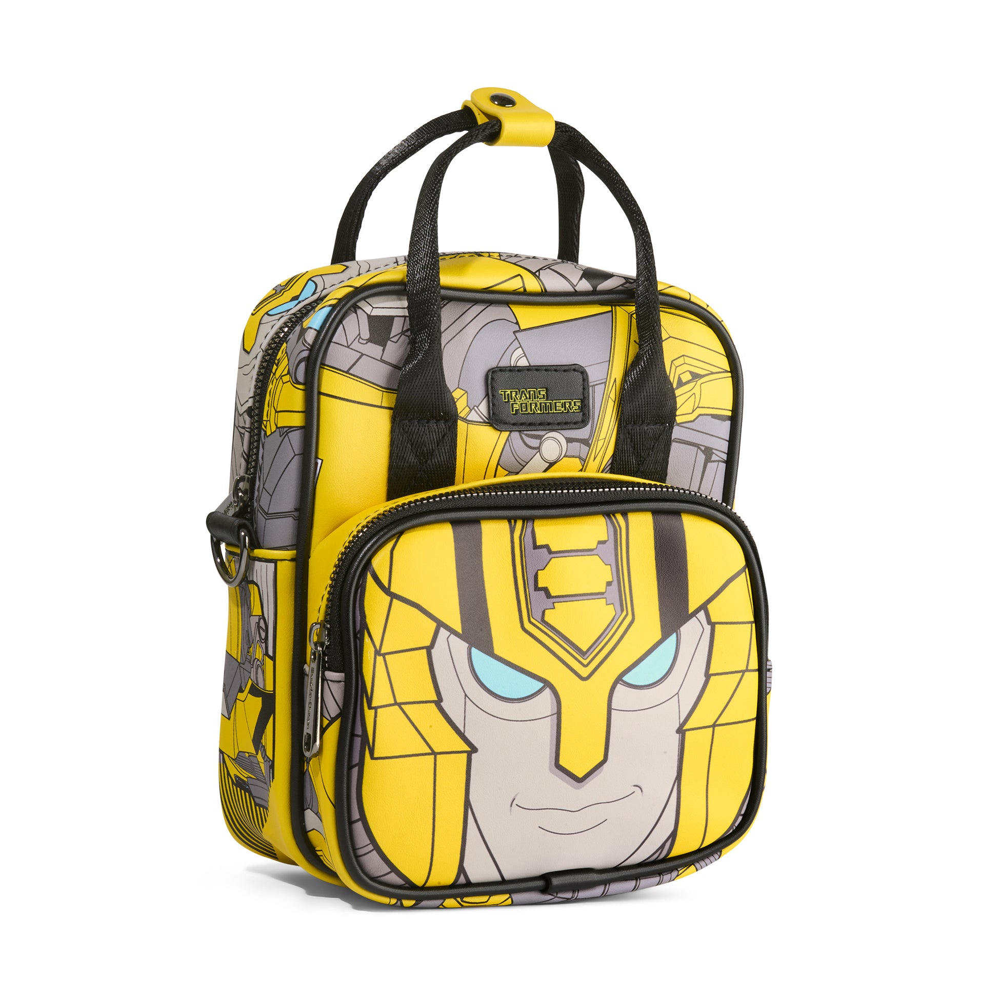 Hasbro Bag, Crossbody, Transformers Bumble Bee Character Face and Text Yellow Black, Vegan Leather Crossbody Bags Transformers