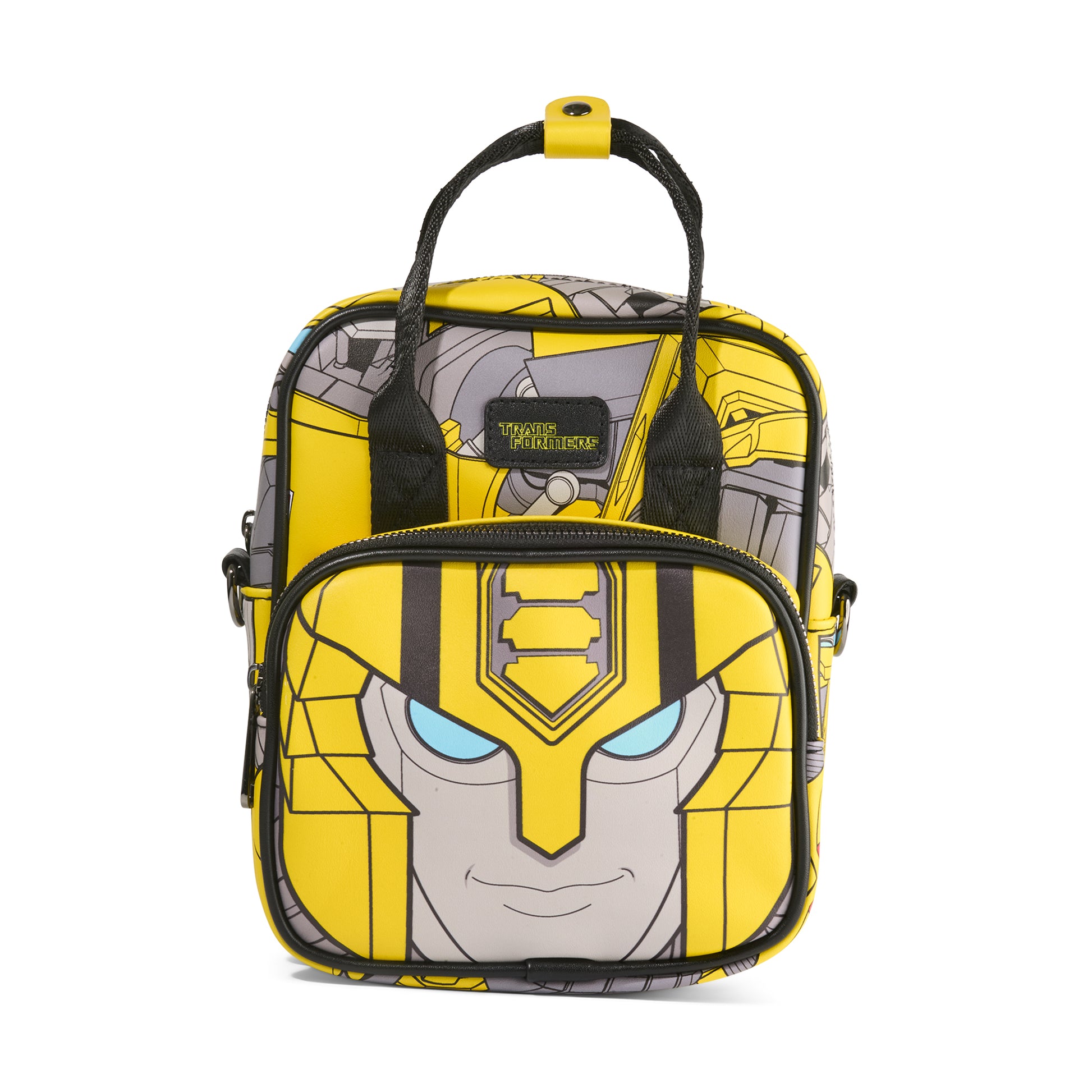 Hasbro Bag, Crossbody, Transformers Bumble Bee Character Face and Text Yellow Black, Vegan Leather Crossbody Bags Transformers