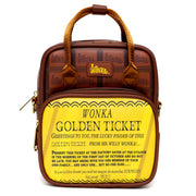 Warner Bros. Movies Bag, Cross Body, Willy Wonka Golden Ticket Text and Wonka Bar Print Browns, Vegan Leather Crossbody Bags Willy Wonka and the Chocolate Factory