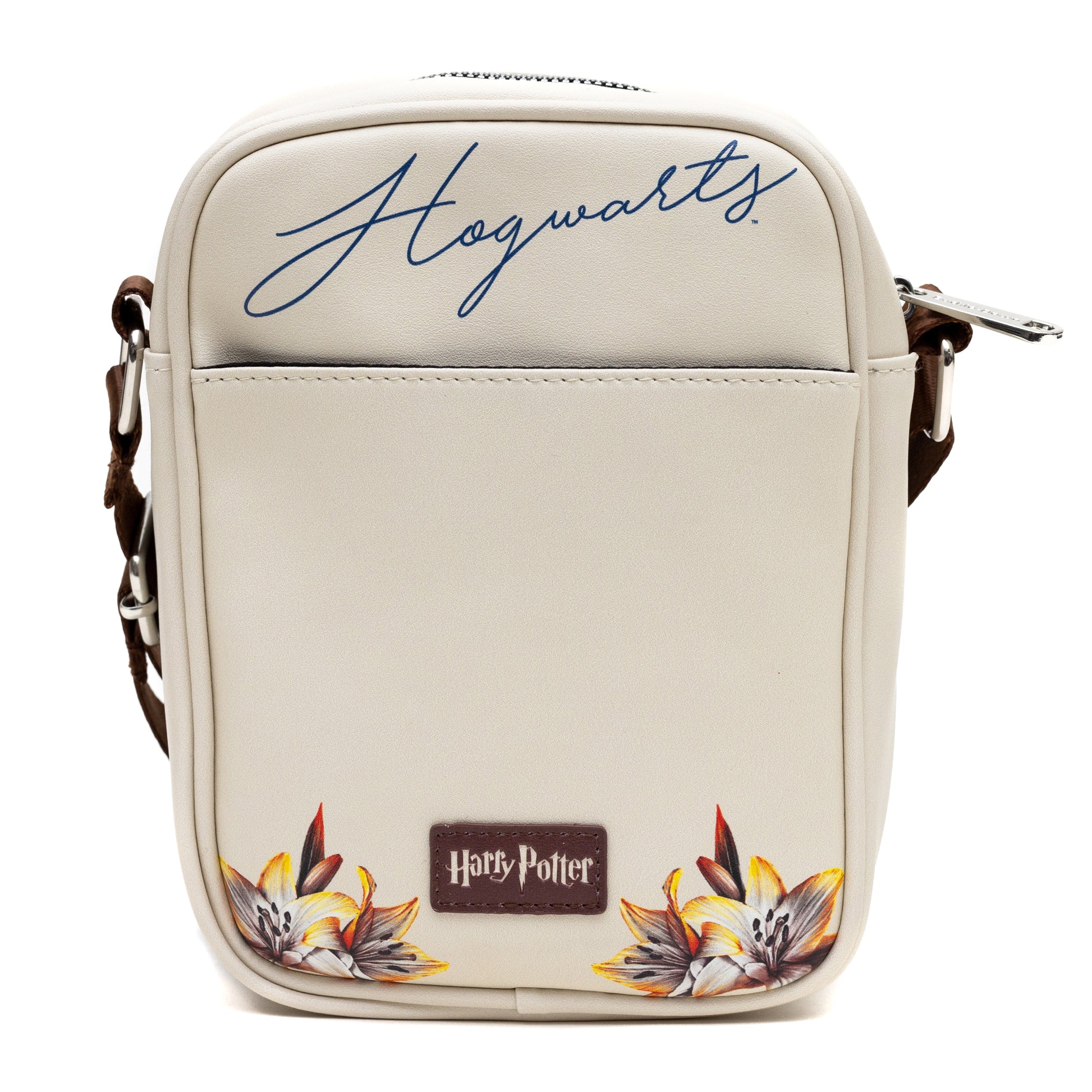 Harry Potter Vegan Leather Round Crossbody Bag with Adjustable Straps, Hogwarts Floral Fantasy Off White Crossbody Bags Harry Potter