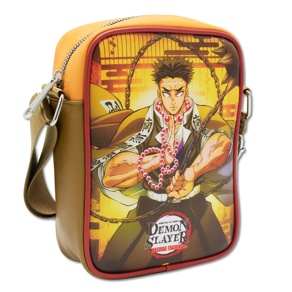 Demon Slayer Vegan Leather Crossbody Bag with Adjustable Strap, Gyomei Himejima Beads Pose and Logo Multi Color Crossbody Bags Demon Slayer