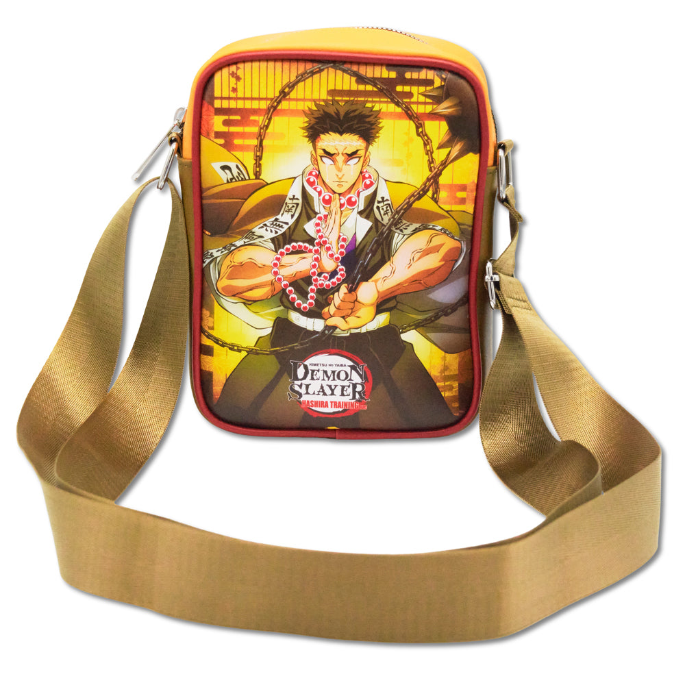Demon Slayer Vegan Leather Crossbody Bag with Adjustable Strap, Gyomei Himejima Beads Pose and Logo Multi Color Crossbody Bags Demon Slayer
