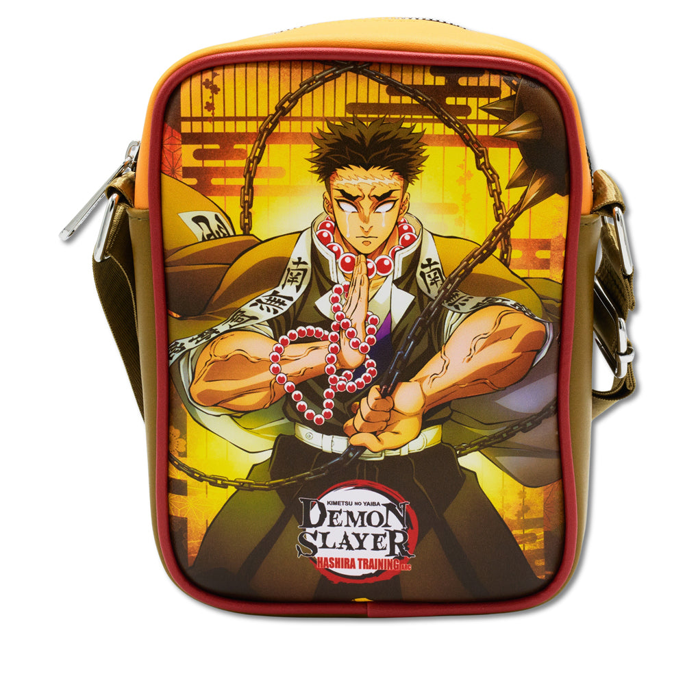 Demon Slayer Vegan Leather Crossbody Bag with Adjustable Strap, Gyomei Himejima Beads Pose and Logo Multi Color Crossbody Bags Demon Slayer
