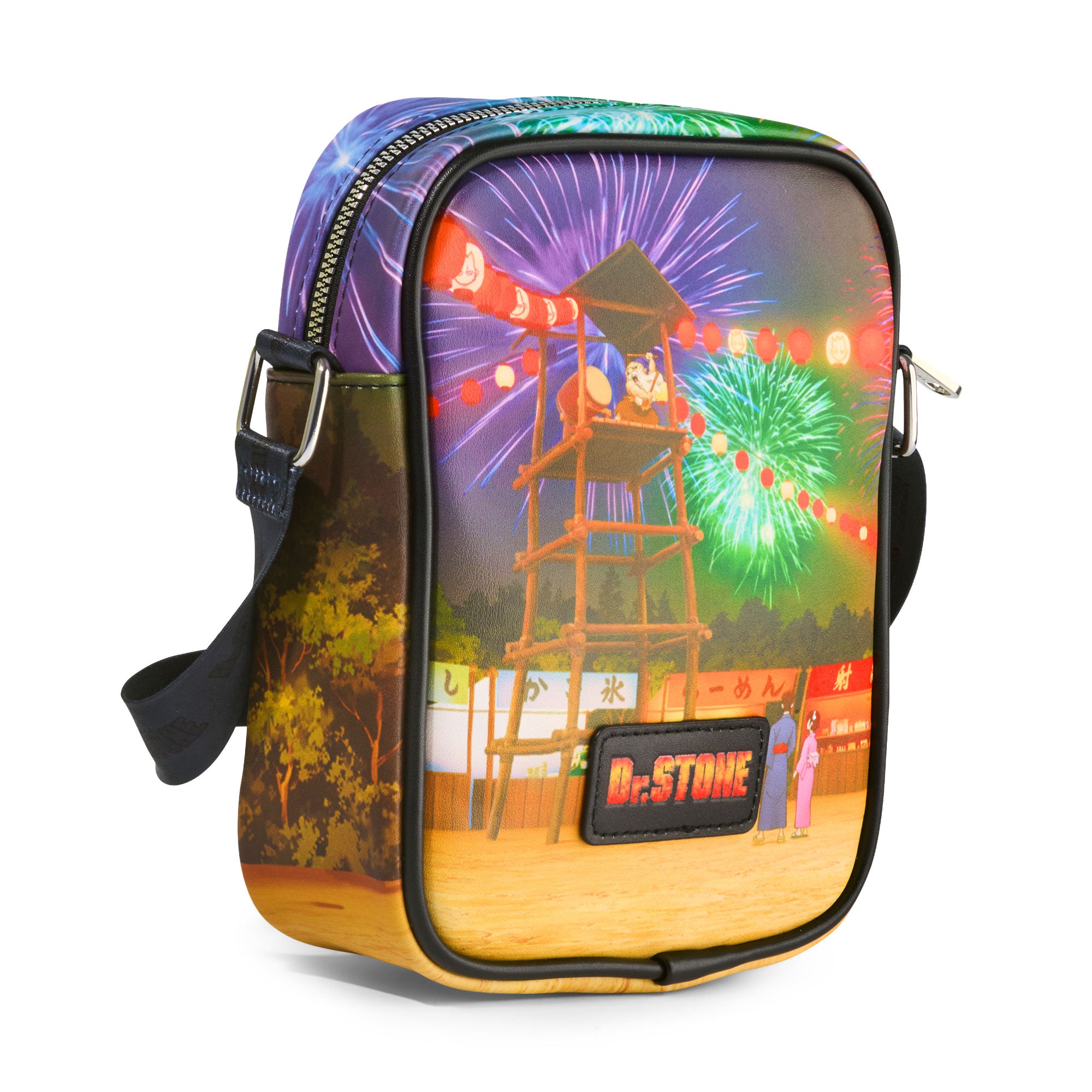 Dr. Stone Vegan Leather Crossbody Bag with Adjustable Strap, Dr Stone Charcter Group Festival and Fireworks Scene Crossbody Bags Dr. Stone