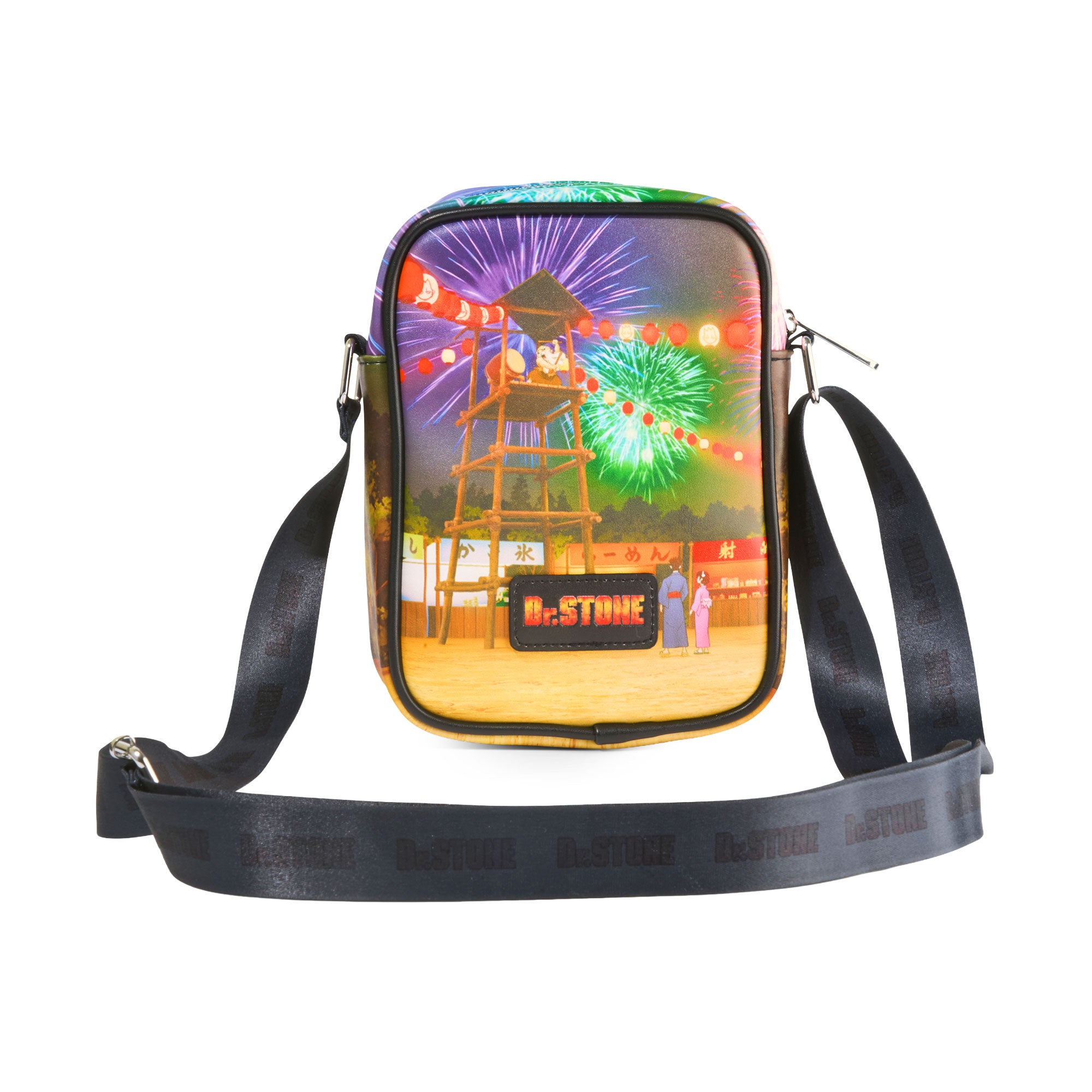 Dr. Stone Vegan Leather Crossbody Bag with Adjustable Strap, Dr Stone Charcter Group Festival and Fireworks Scene Crossbody Bags Dr. Stone