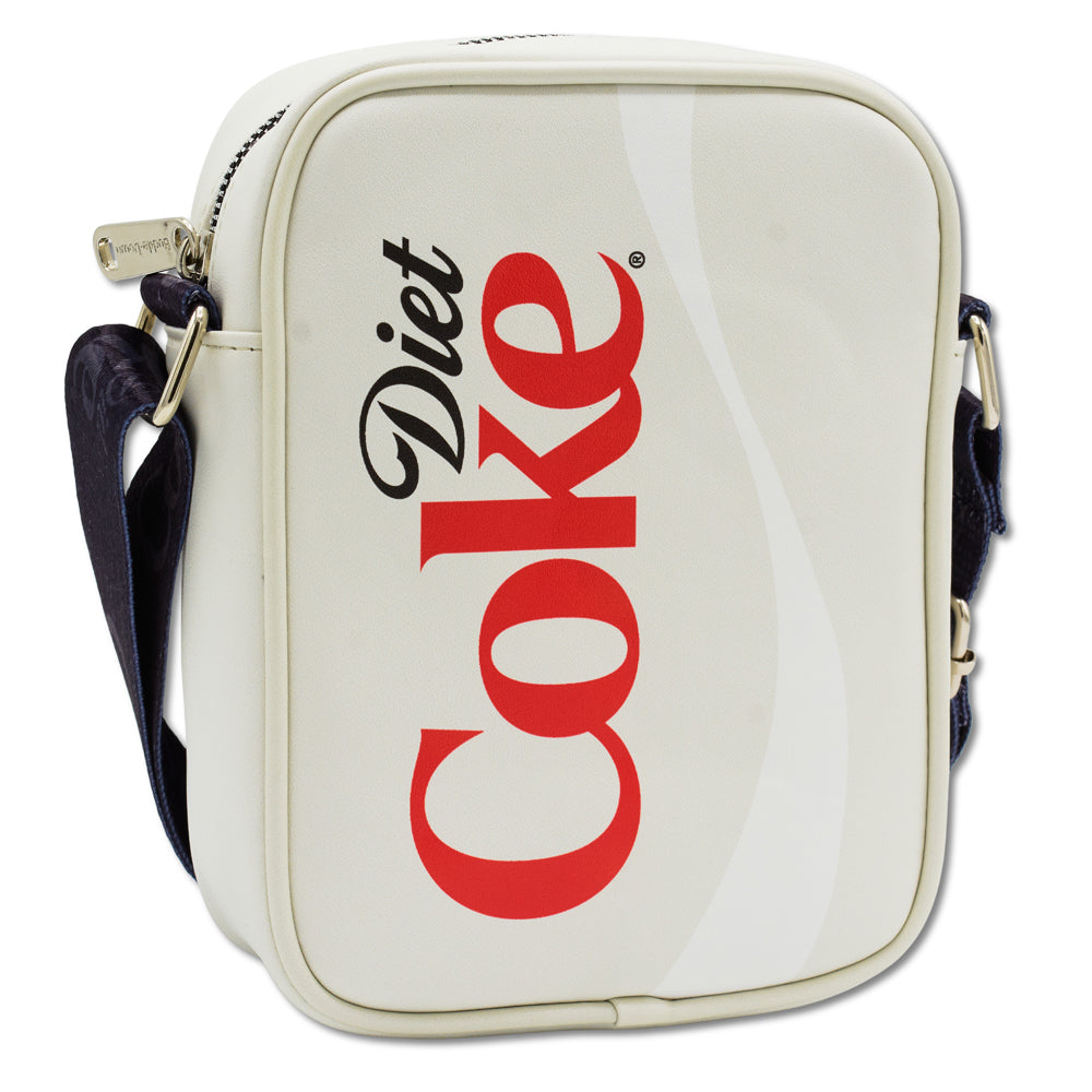 Coca-Cola Vegan Leather Crossbody Bag with Adjustable Strap, Diet Coke Logo Just for the Taste of It Quote Light Gray Crossbody Bags Coca-Cola