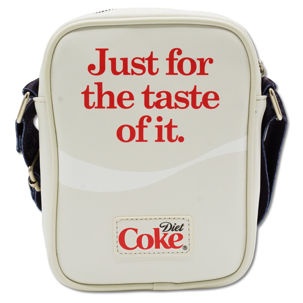 Coca-Cola Vegan Leather Crossbody Bag with Adjustable Strap, Diet Coke Logo Just for the Taste of It Quote Light Gray Crossbody Bags Coca-Cola