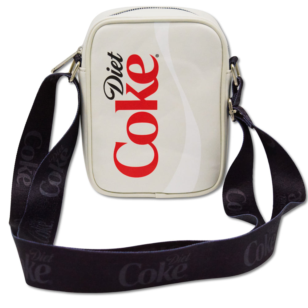 Coca-Cola Vegan Leather Crossbody Bag with Adjustable Strap, Diet Coke Logo Just for the Taste of It Quote Light Gray Crossbody Bags Coca-Cola