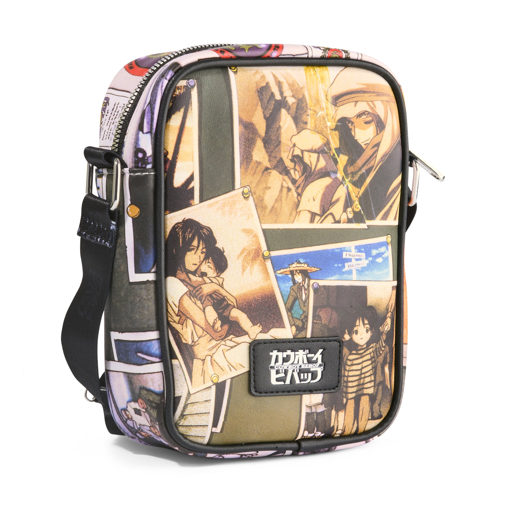 Cowboy Bebop Vegan Leather Crossbody Bag with Adjustable Strap, Cowboy Bebop Faye and Spike Pose with Scenes Crossbody Bags Cowboy Bebop