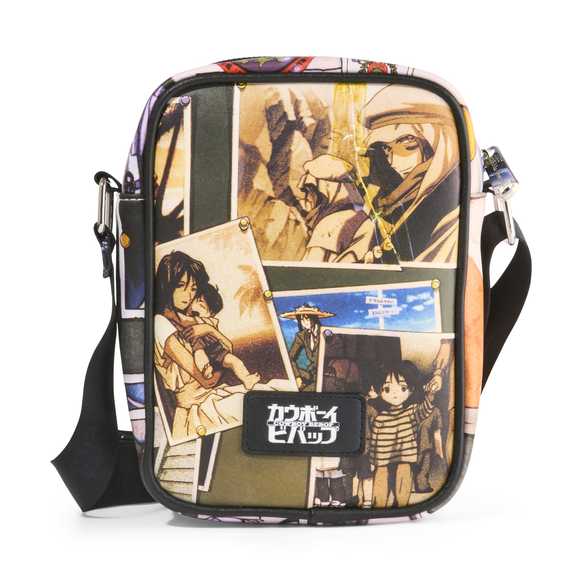 Cowboy Bebop Vegan Leather Crossbody Bag with Adjustable Strap, Cowboy Bebop Faye and Spike Pose with Scenes Crossbody Bags Cowboy Bebop