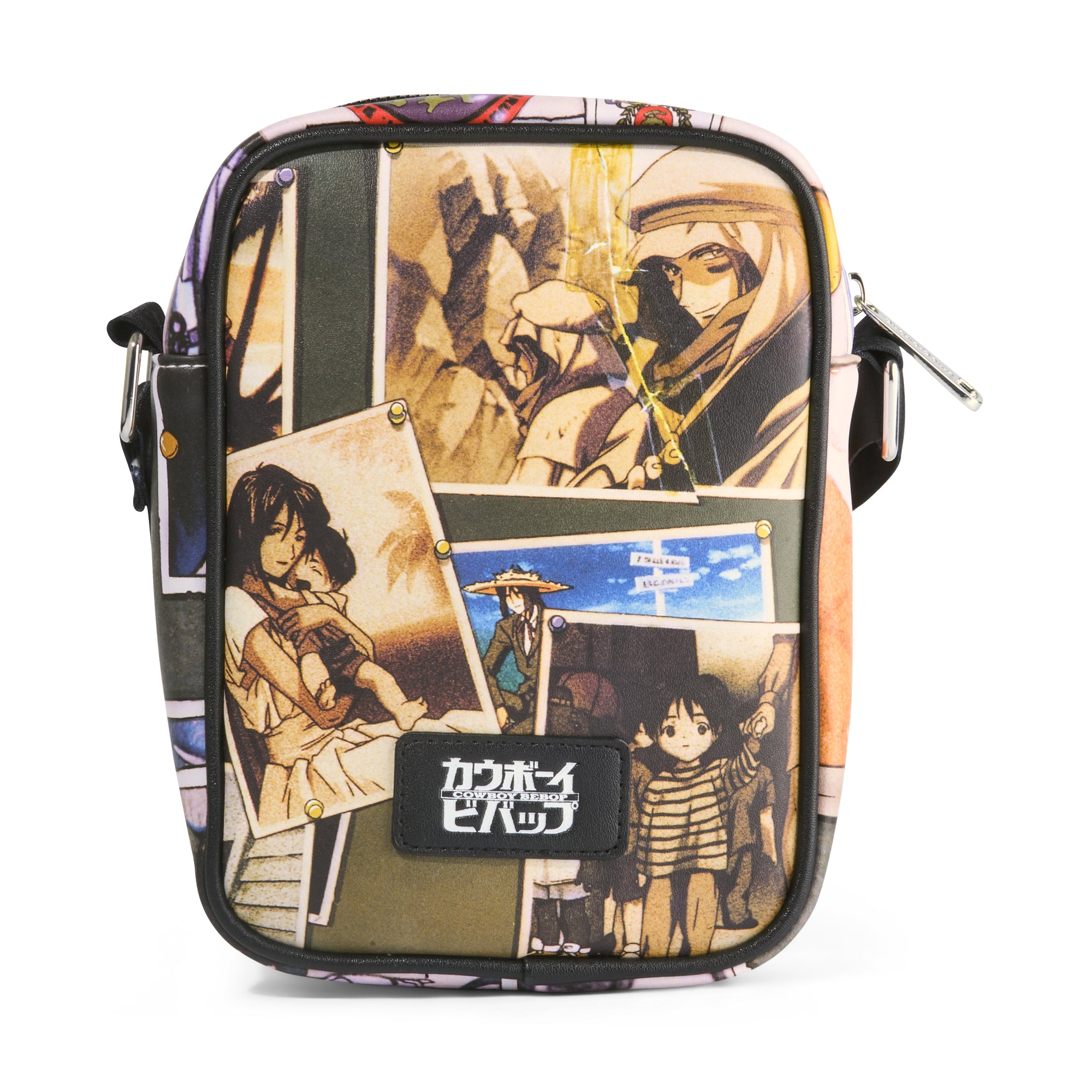 Cowboy Bebop Vegan Leather Crossbody Bag with Adjustable Strap, Cowboy Bebop Faye and Spike Pose with Scenes Crossbody Bags Cowboy Bebop