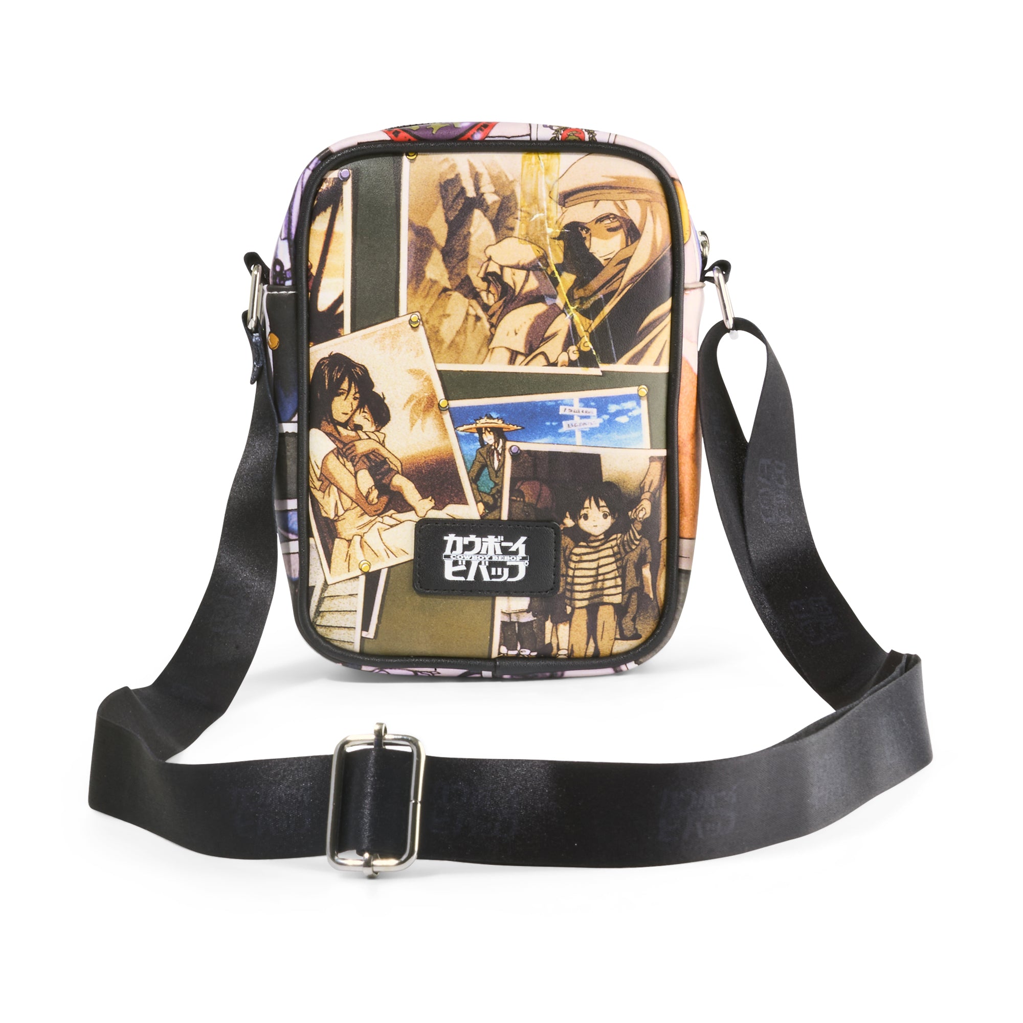 Cowboy Bebop Vegan Leather Crossbody Bag with Adjustable Strap, Cowboy Bebop Faye and Spike Pose with Scenes Crossbody Bags Cowboy Bebop