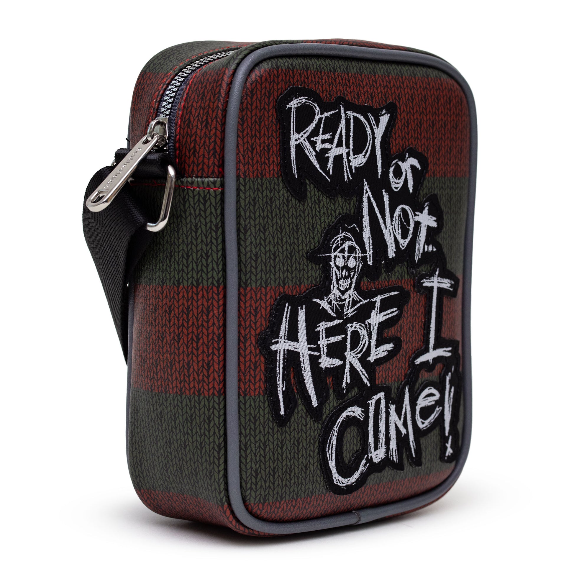 Nightmare on Elm Street Horror Movie Bag, Crossbody, A Nightmare on Elm Street Freddy Quote Scribbles, Stripe Green Red, Vegan Leather Crossbody Bags A Nightmare on Elm Street