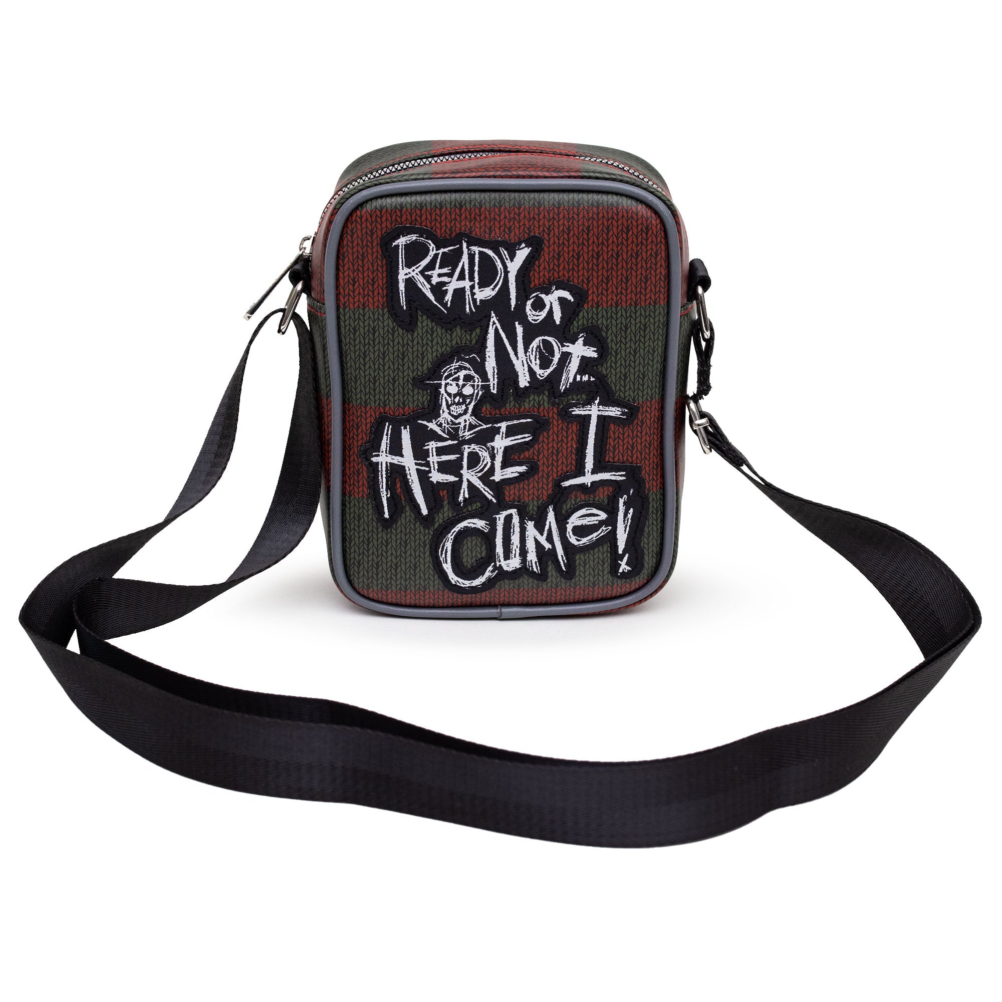 Nightmare on Elm Street Horror Movie Bag, Crossbody, A Nightmare on Elm Street Freddy Quote Scribbles, Stripe Green Red, Vegan Leather Crossbody Bags A Nightmare on Elm Street