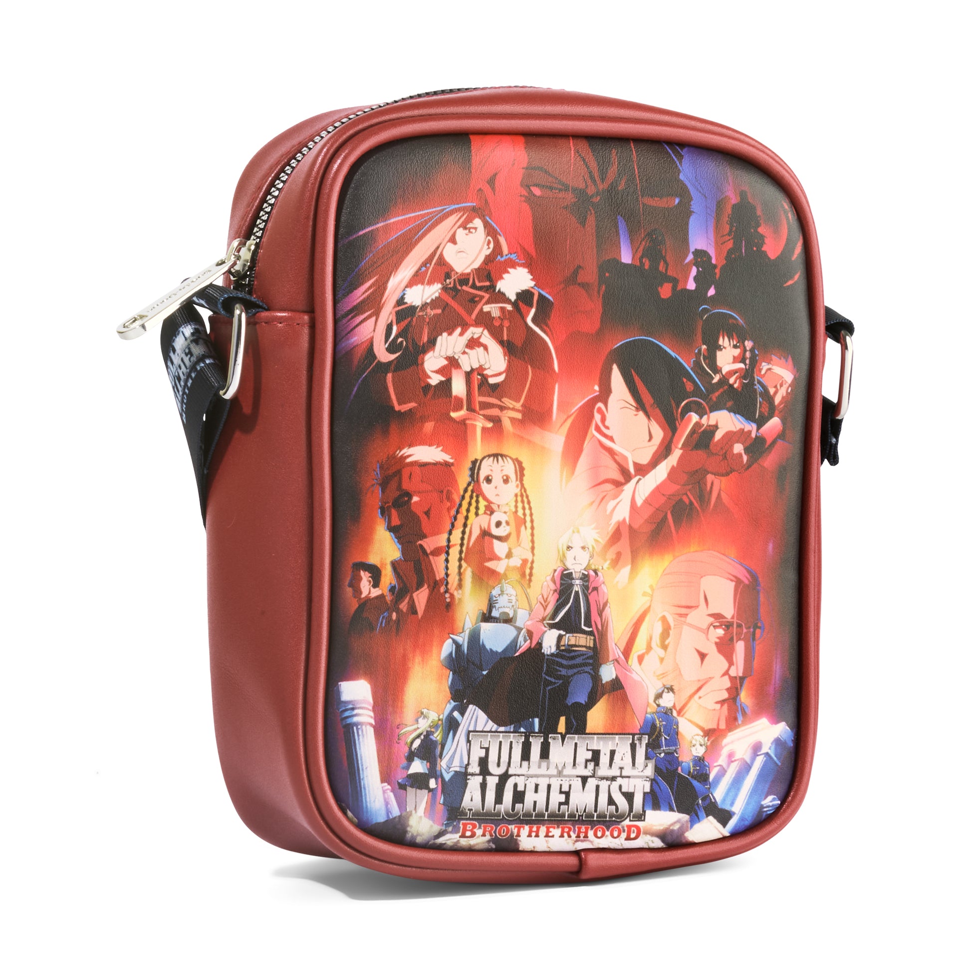 Fullmetal Alchemist Vegan Leather Crossbody Bag with Adjustable Strap, Fullmetal Alchemist Brohtehood Elric Brothers Pose and Scene Crossbody Bags Fullmetal Alchemist