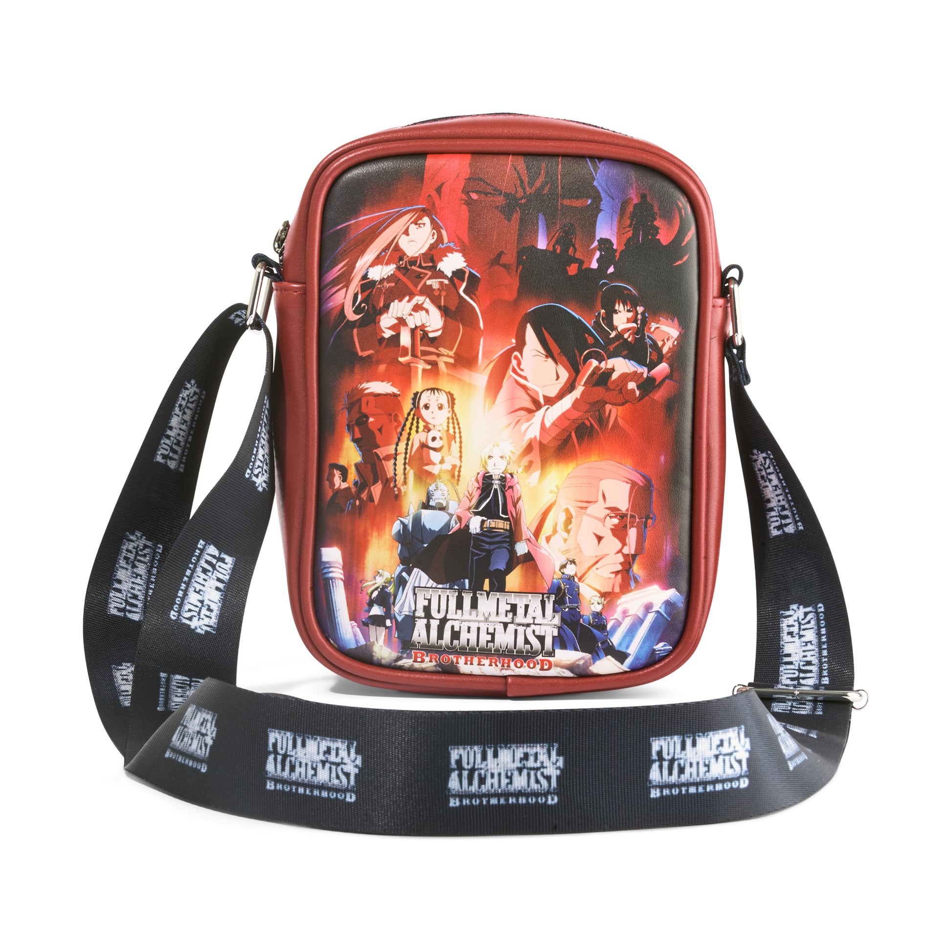 Fullmetal Alchemist Vegan Leather Crossbody Bag with Adjustable Strap, Fullmetal Alchemist Brohtehood Elric Brothers Pose and Scene Crossbody Bags Fullmetal Alchemist