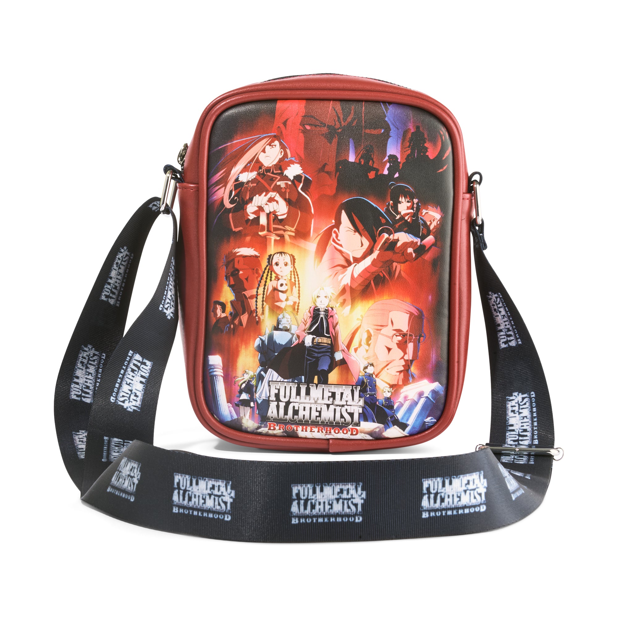 Fullmetal Alchemist Vegan Leather Crossbody Bag with Adjustable Strap, Fullmetal Alchemist Brohtehood Elric Brothers Pose and Scene Crossbody Bags Fullmetal Alchemist