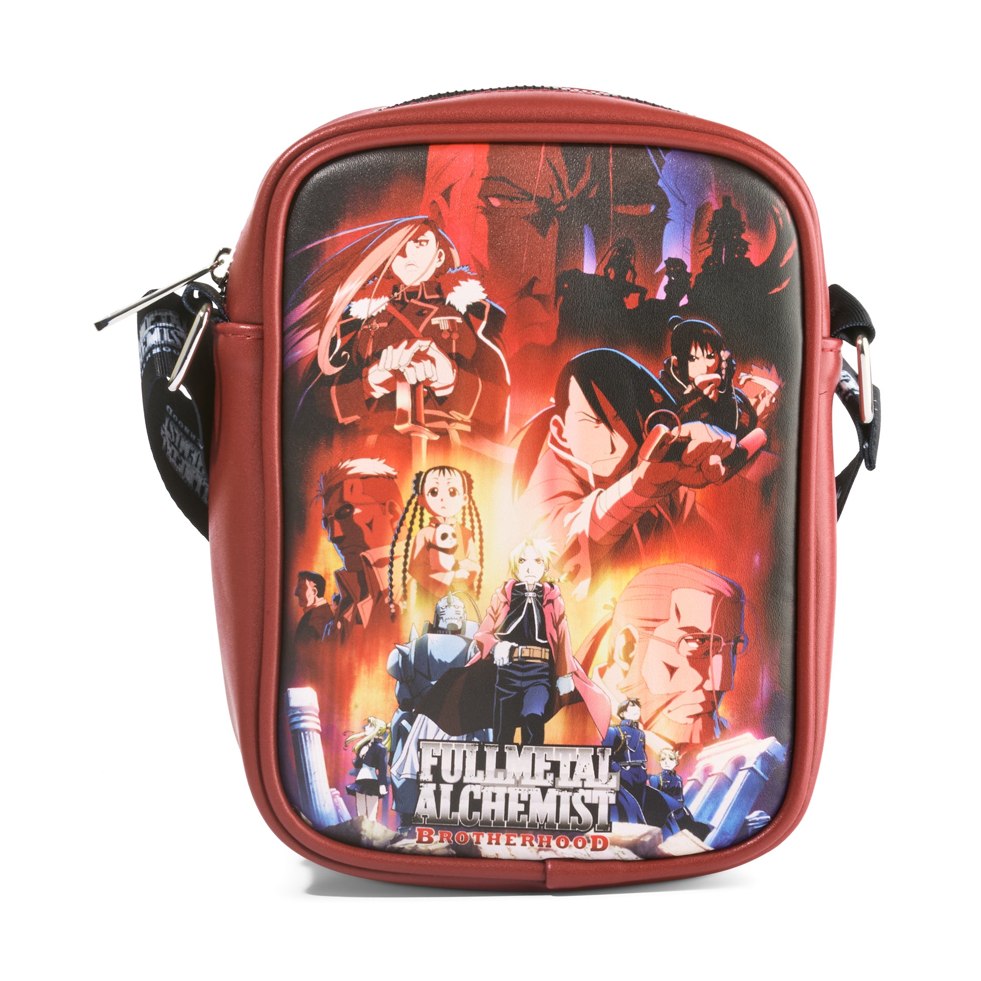 Fullmetal Alchemist Vegan Leather Crossbody Bag with Adjustable Strap, Fullmetal Alchemist Brohtehood Elric Brothers Pose and Scene Crossbody Bags Fullmetal Alchemist