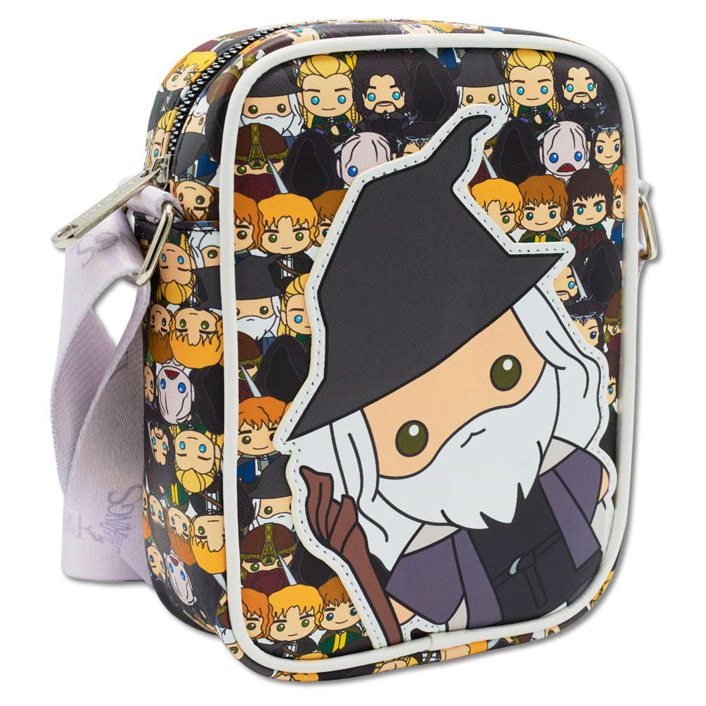 The Lord of the Rings Vegan Leather Crossbody Bag with Adjustable Straps, The Lord of the Rings Chibi Gandalf with Character Collage Crossbody Bags The Lord of the Rings