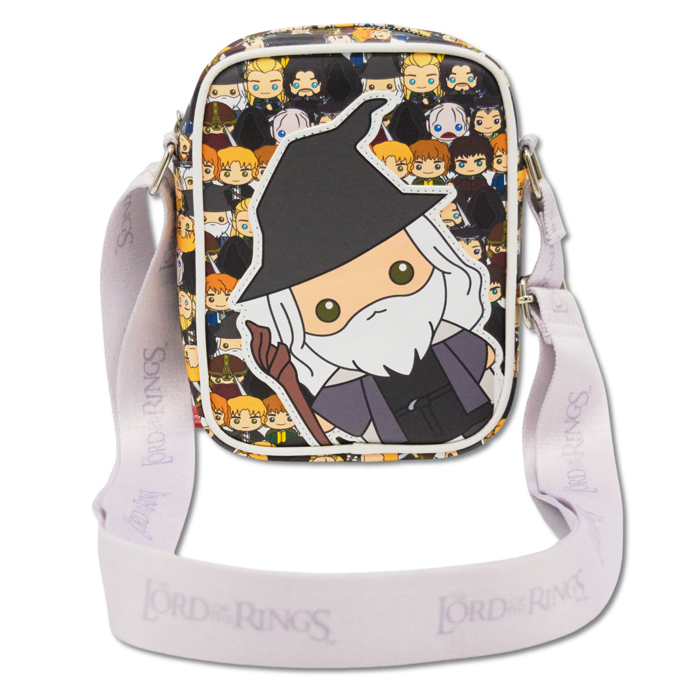 The Lord of the Rings Vegan Leather Crossbody Bag with Adjustable Straps, The Lord of the Rings Chibi Gandalf with Character Collage Crossbody Bags The Lord of the Rings