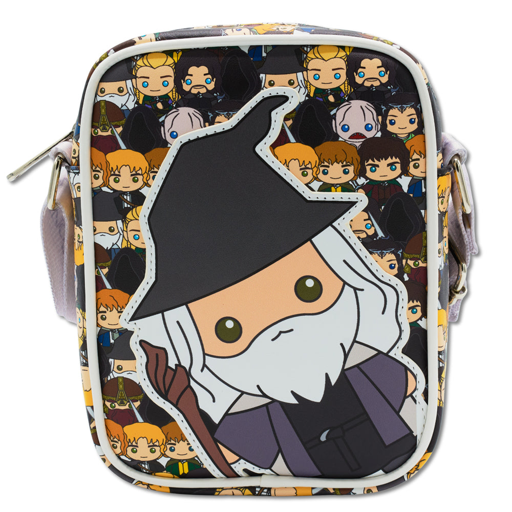 The Lord of the Rings Vegan Leather Crossbody Bag with Adjustable Straps, The Lord of the Rings Chibi Gandalf with Character Collage Crossbody Bags The Lord of the Rings
