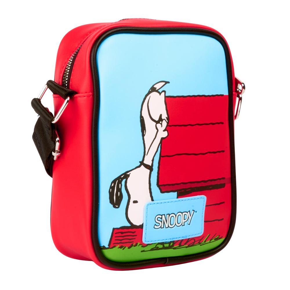 Peanuts Bag, Crossbody, Snoopy Dog House Poses, Light Blue, Vegan Leather