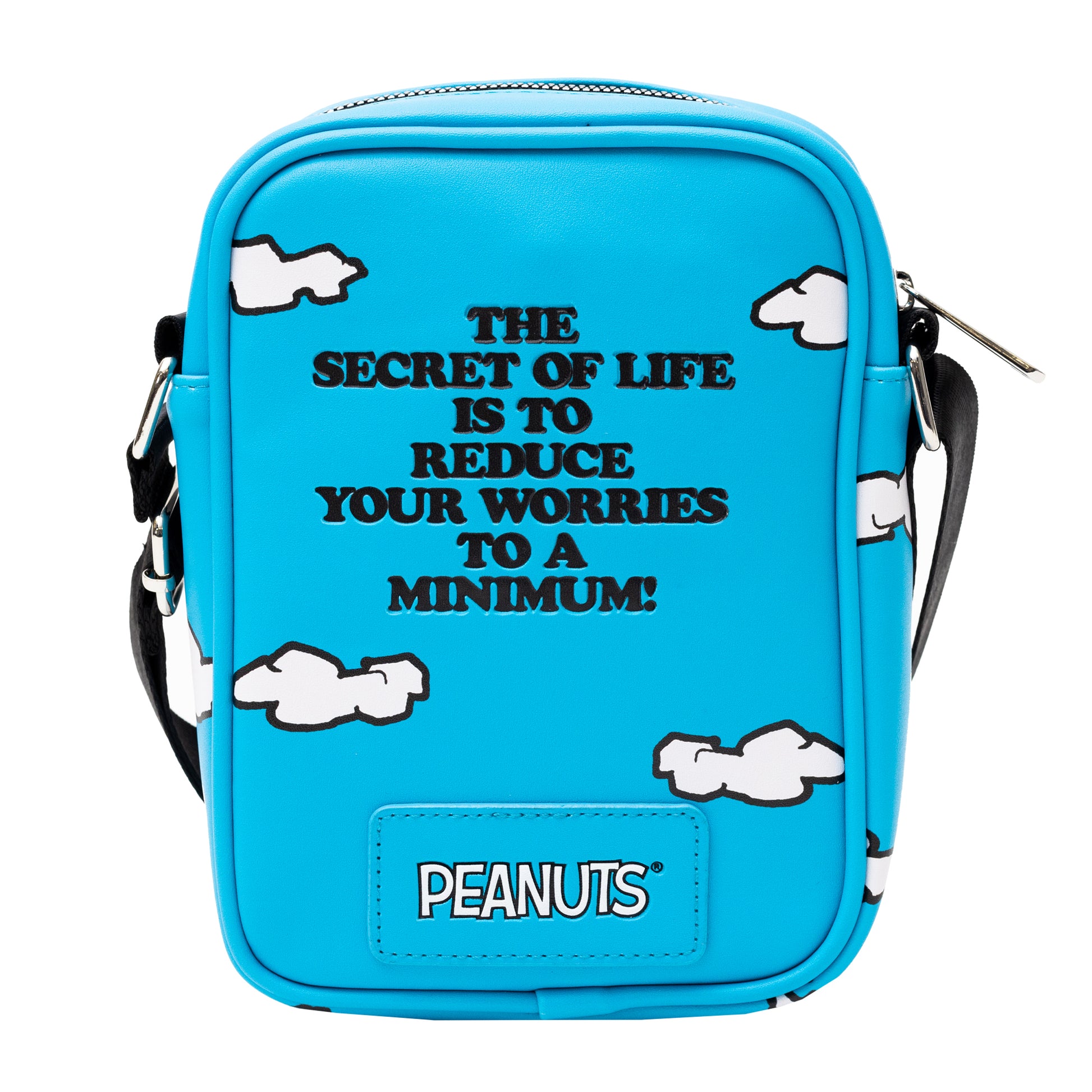 Peanuts Bag, Crossbody, The Secret of Life Snoopy and Woodstock Dog House Pose, Blue, Vegan Leather Crossbody Bags Peanuts
