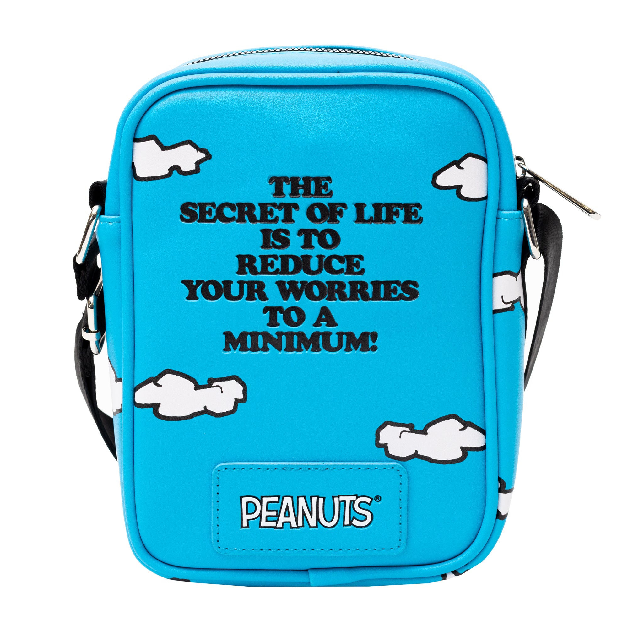Peanuts Bag, Crossbody, The Secret of Life Snoopy and Woodstock Dog House Pose, Blue, Vegan Leather Crossbody Bags Peanuts