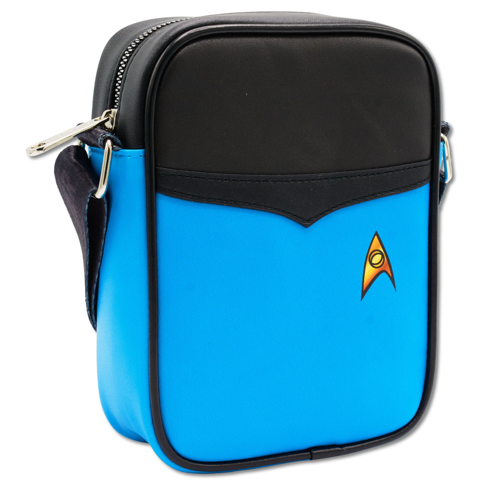 Star Trek Vegan Leather Crossbody Bag with Adjustable Strap, Star Trek Sciences Crew Suit Blue Black Crossbody Bags Star Trek