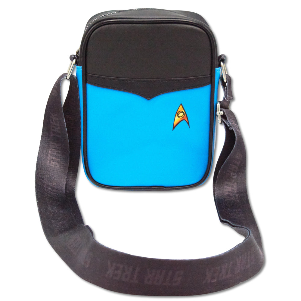 Star Trek Vegan Leather Crossbody Bag with Adjustable Strap, Star Trek Sciences Crew Suit Blue Black Crossbody Bags Star Trek