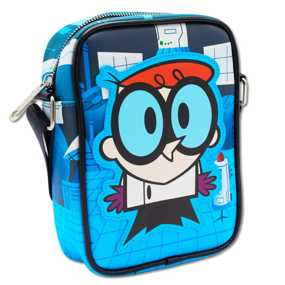 Dexter's Laboratory Vegan Leather Crossbody Bag with Adjustable Straps, Dexters Laboratory Dexter Pose and Quote Blues Crossbody Bags Dexter's Laboratory