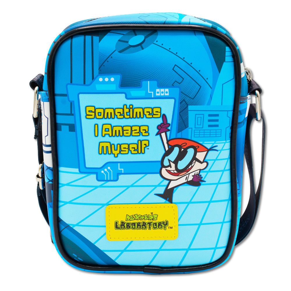 Dexter's Laboratory Vegan Leather Crossbody Bag with Adjustable Straps, Dexters Laboratory Dexter Pose and Quote Blues Crossbody Bags Dexter's Laboratory