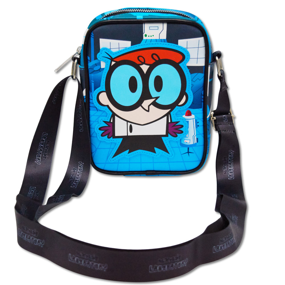 Dexter's Laboratory Vegan Leather Crossbody Bag with Adjustable Straps, Dexters Laboratory Dexter Pose and Quote Blues Crossbody Bags Dexter's Laboratory